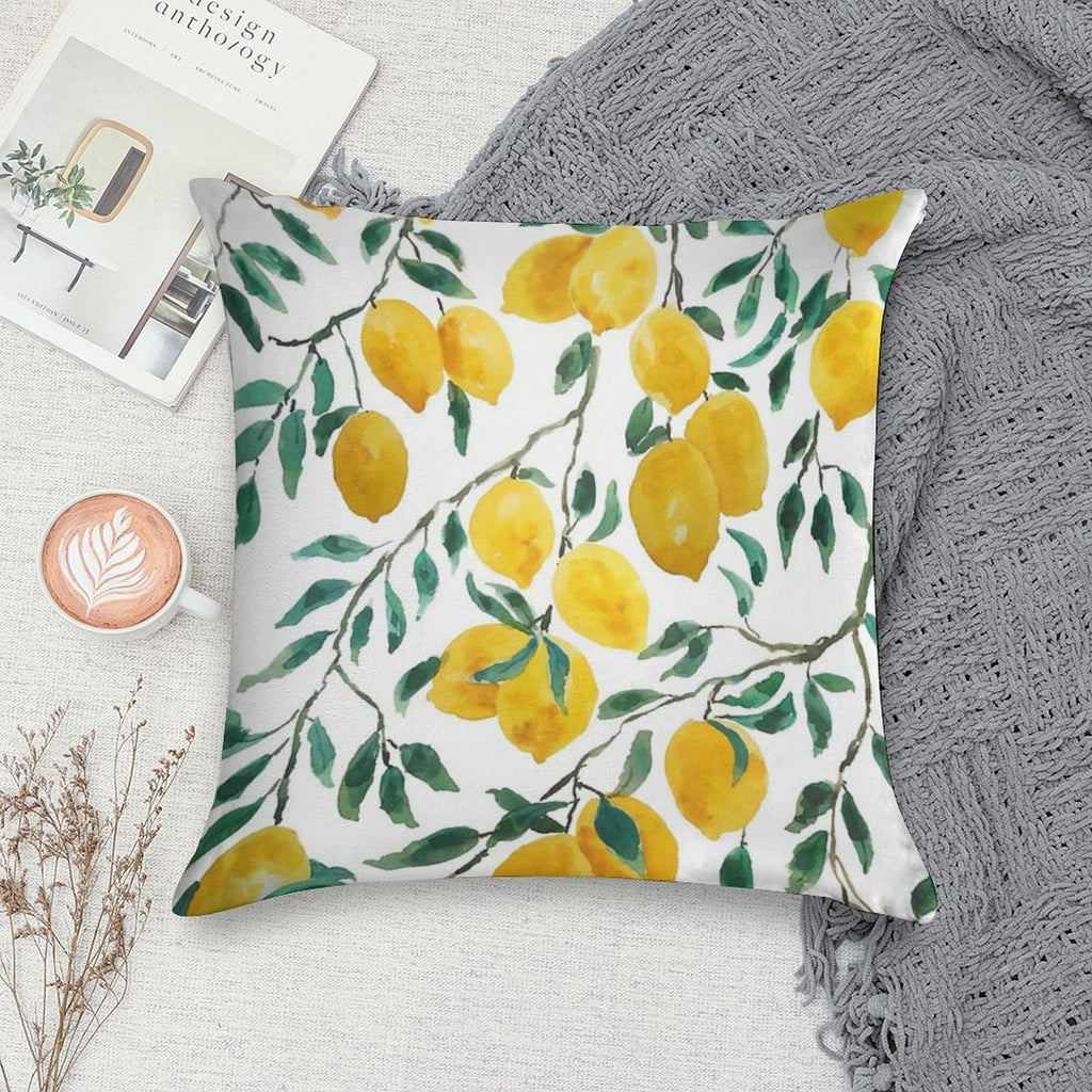 Hand Painted Watercolor Yellow Lemon Pattern Soft Decorative Cover Throw Pillow