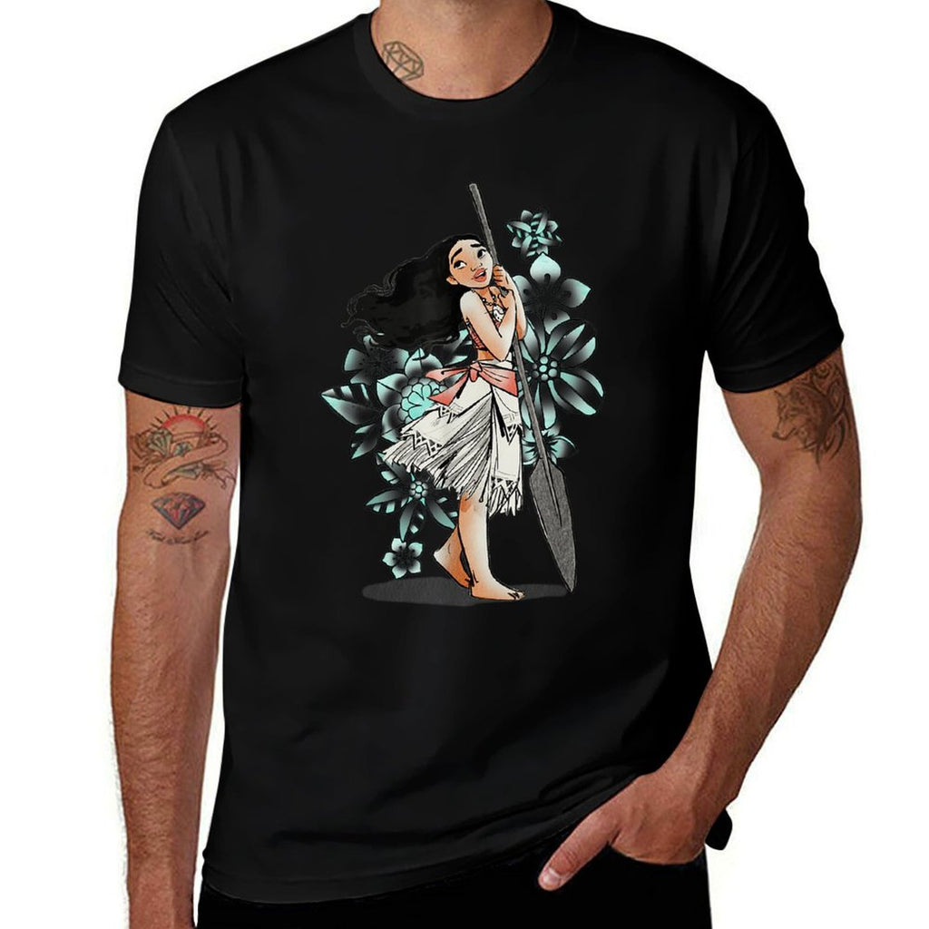 Disney Moana Tropical Floral Line Art Voyager Portrait  Oversized Silhouette T-Shirt