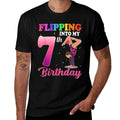 Flipping Into 7th Birthday Girl Gymnastic 7 Year Old Party  Moisture-wicking T-Shirt