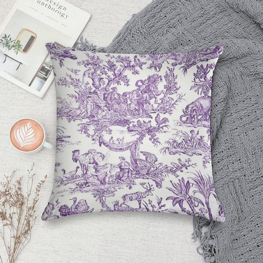 Purple Toile - French Countryside - English Soft Short Plush Fabric Throw Pillow