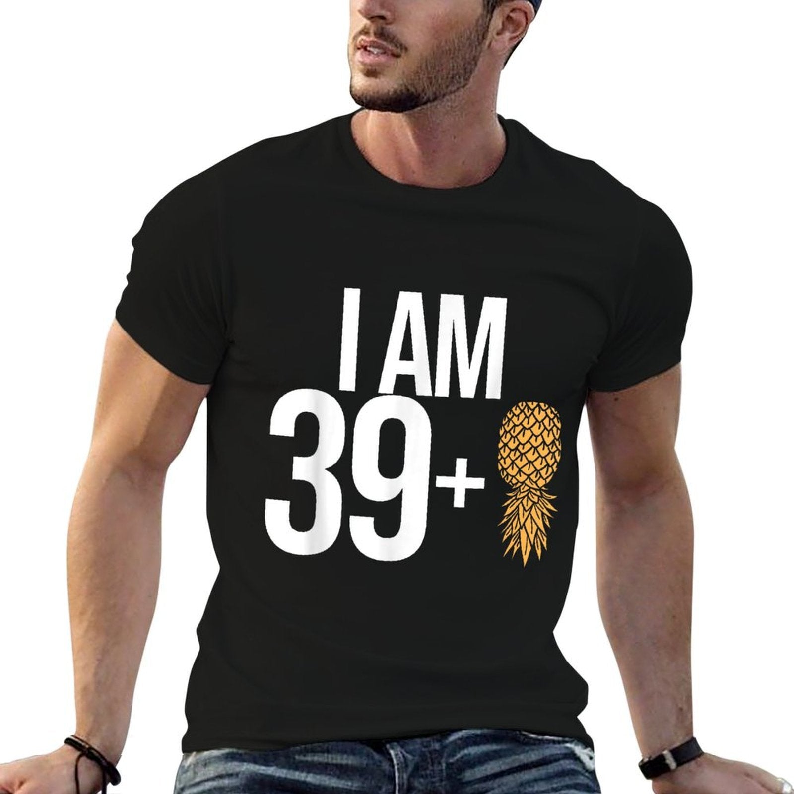 I Am 39 + 1 Pineapple 40 Years Old Swinger 40th Birthday  Ribbed Collar T-Shirt