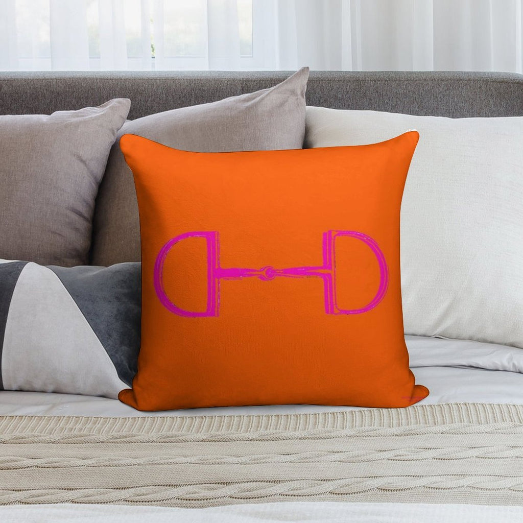 Snaffle Bit Pillow Neon Orange & Pink Soft Short Plush Fabric Throw Pillow