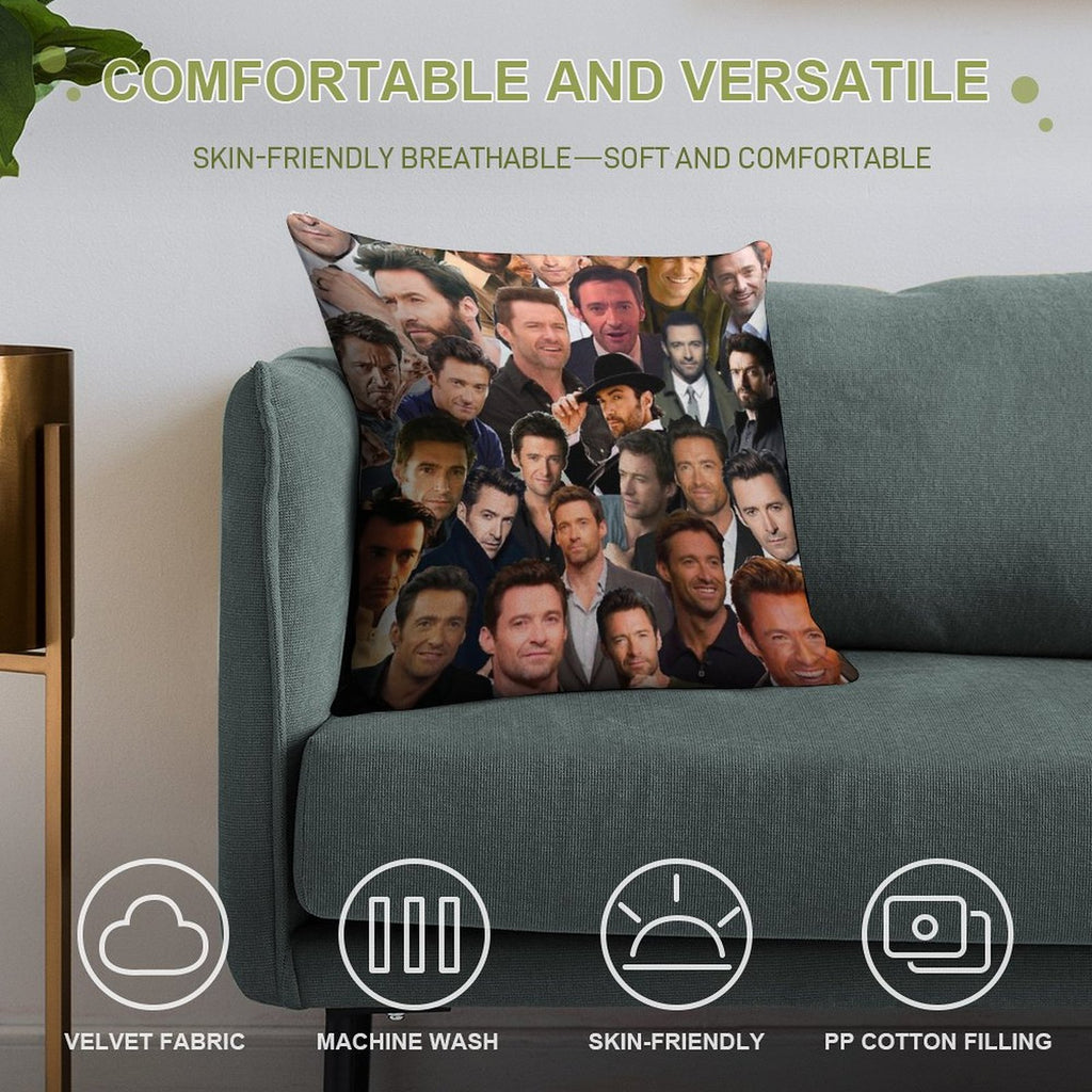 Hugh Jackman Photo Collage Soft Gift Ready Throw Pillow