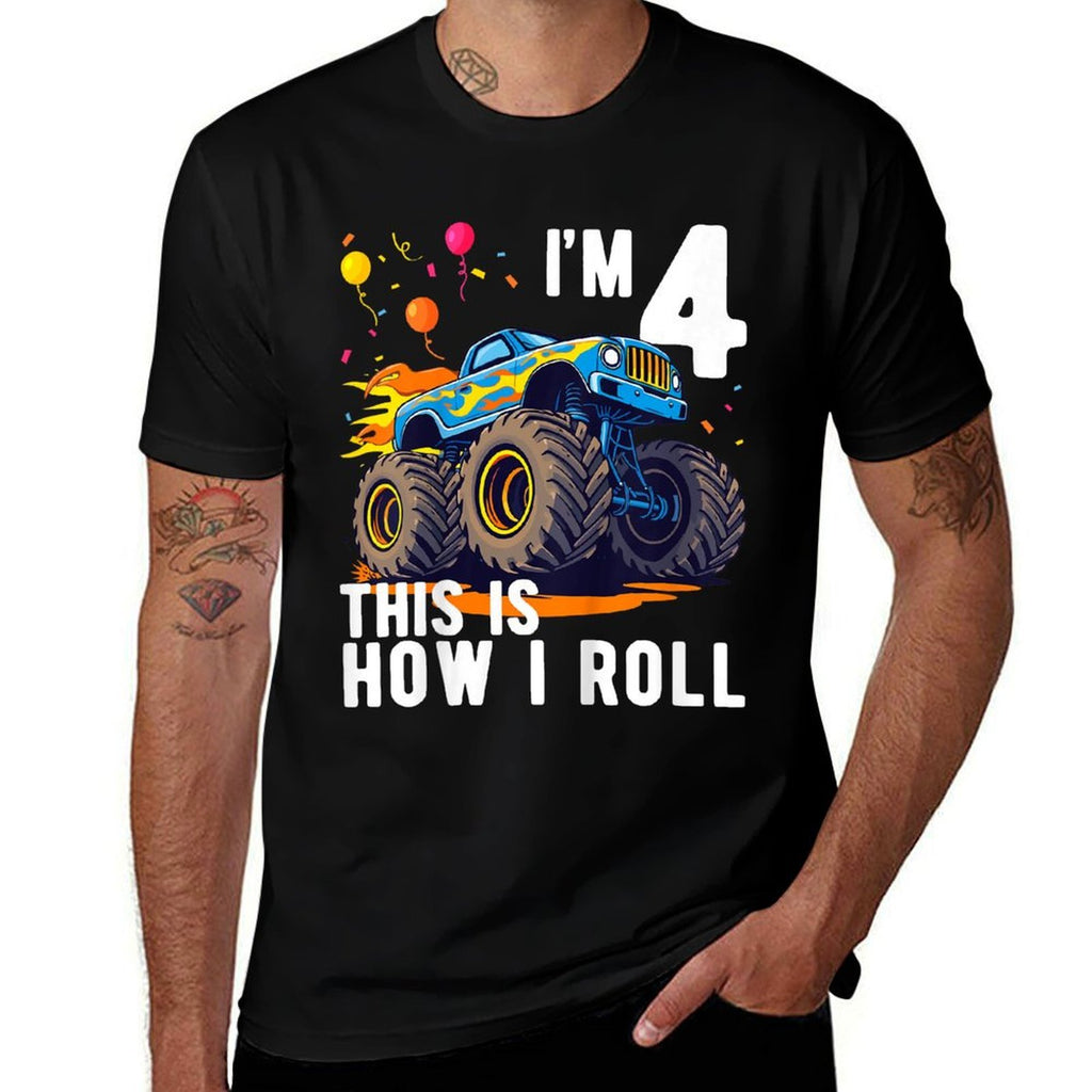 Kids Birthday Monster Truck 4 Year Old Boy 4th Birthday Party  Affordable Price T-Shirt