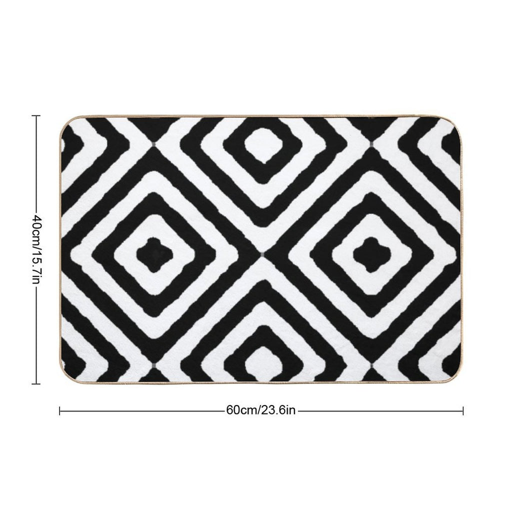 BLACK AND WHITE GEOMETRIC DIAMONDS PATTERN BY OZCUSHIONSTOO  Repositionable Bath Mat