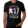 Celebrating 17 Years of Being Awesome Unicorn 17th Birthday  Ribbed Collar T-Shirt