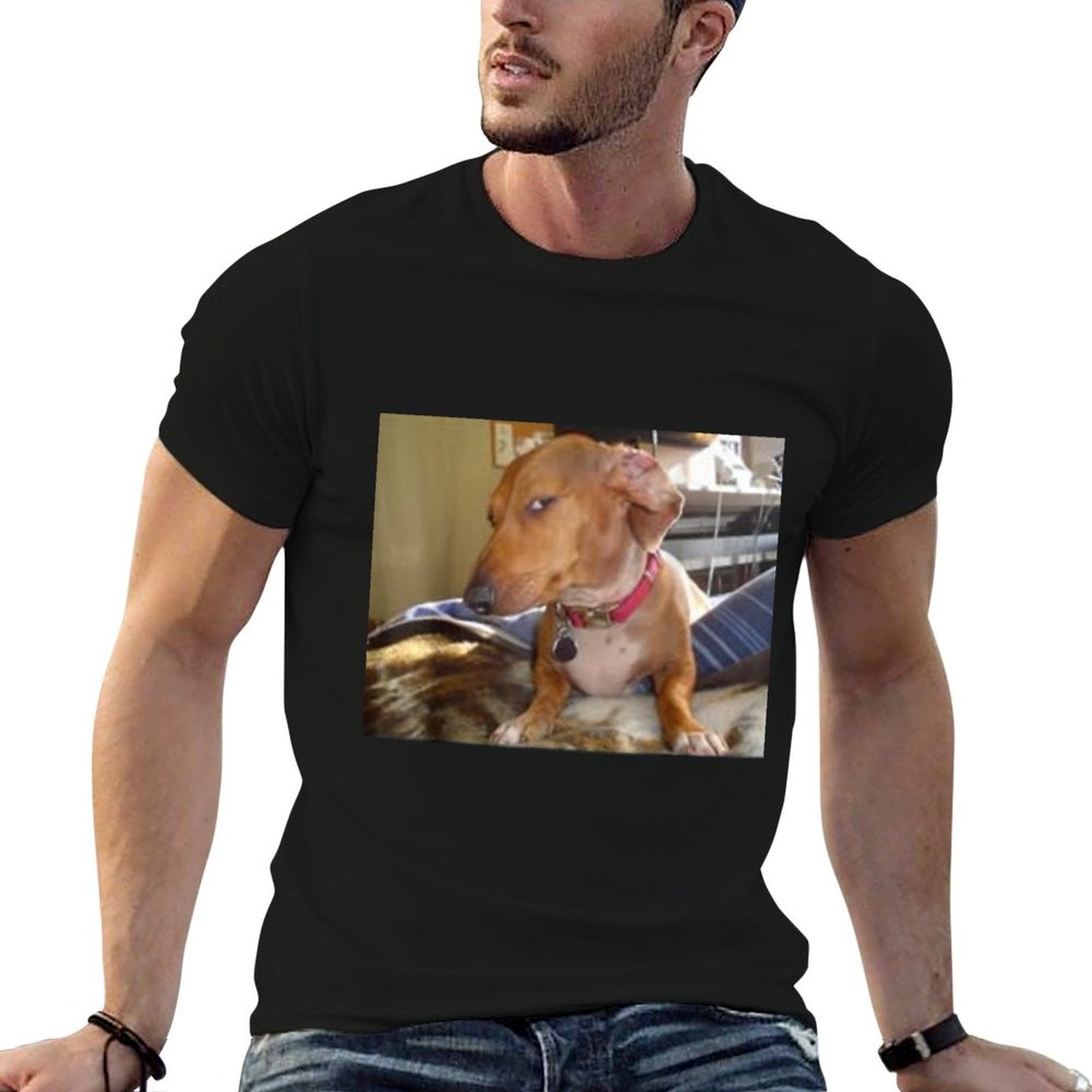 Bombastic Side Eye Dog Funny, Black, Unisex-Adults,,, Meme Animal Print, Modern, All Seasons  Durable T-Shirt