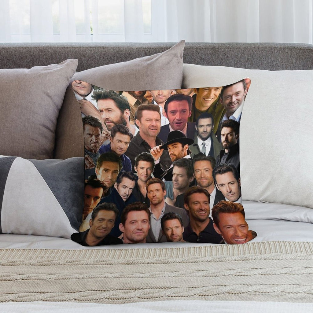 Hugh Jackman Photo Collage Soft Gift Ready Throw Pillow
