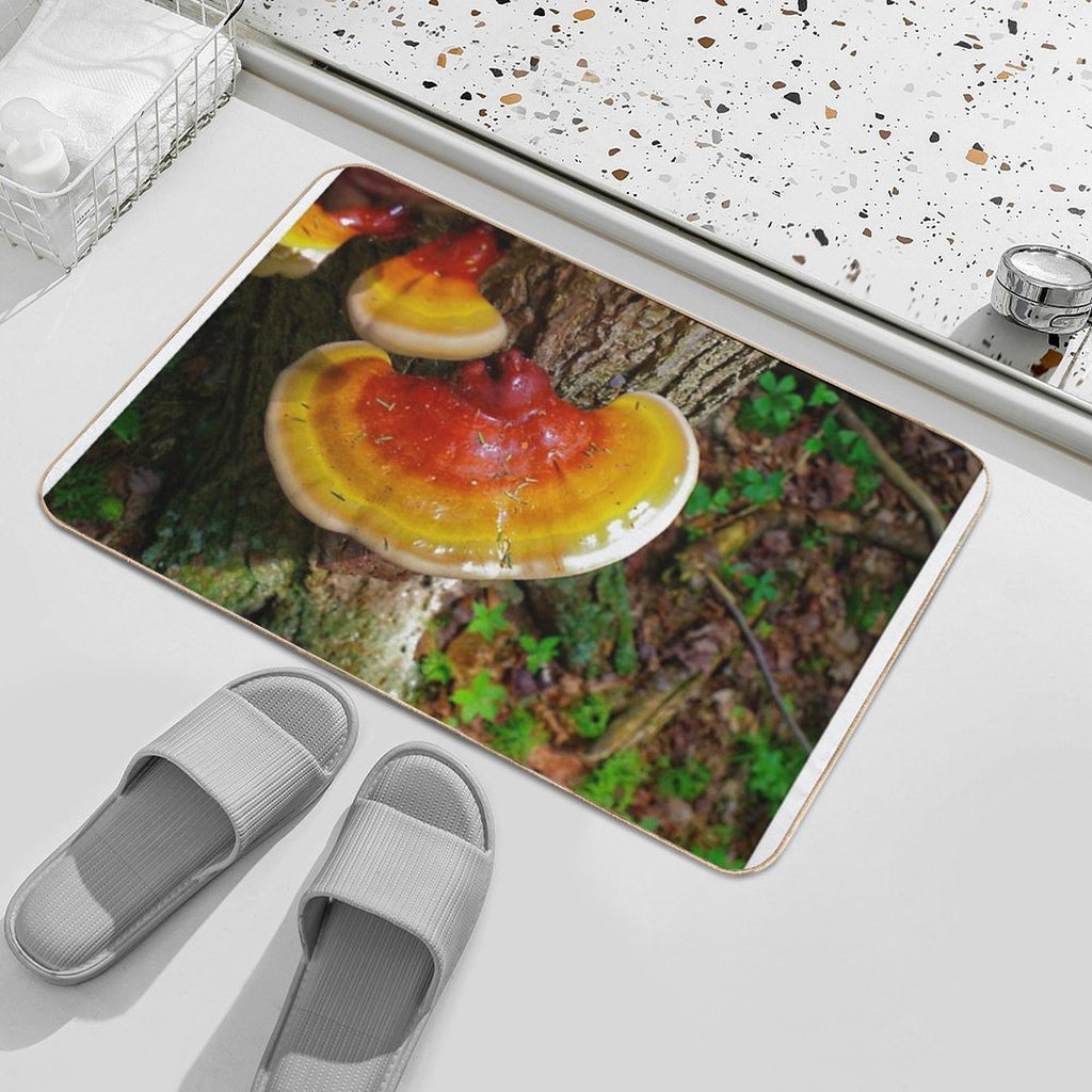 Wild Orange Mushroom in The Forest Nature Tree Print  Toxin-Free Bath Mat