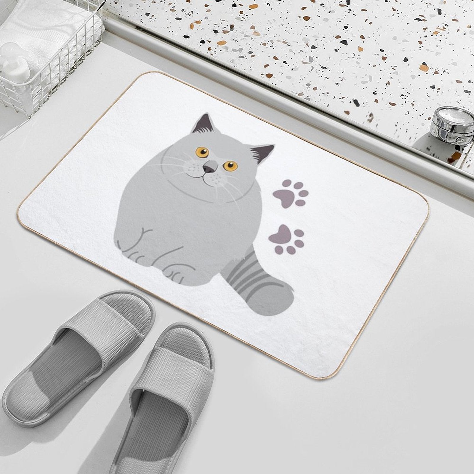 British Shorthair Cat And Paw Print  Repositionable Bath Mat