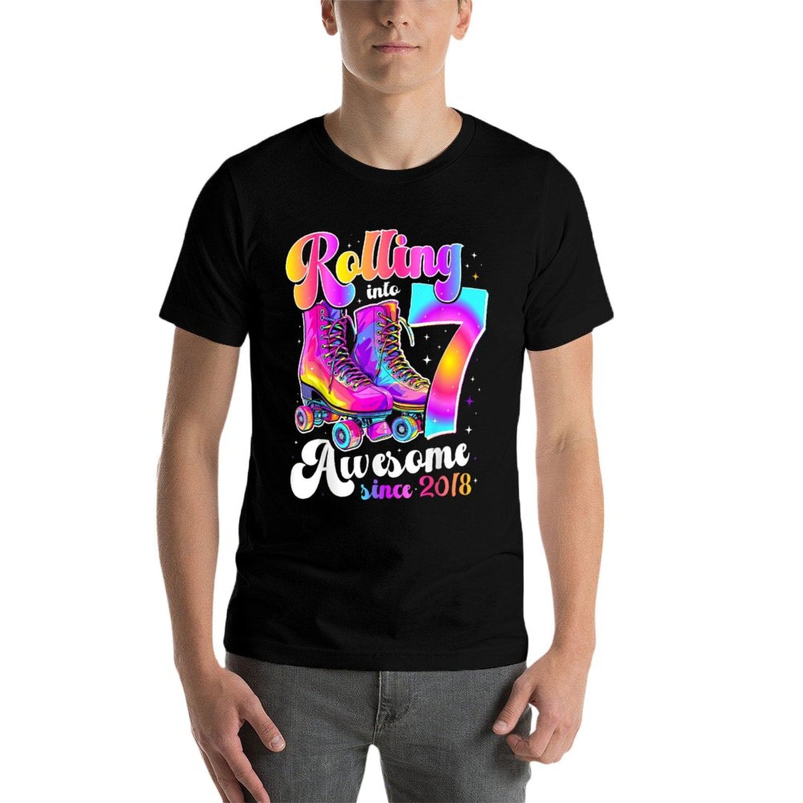 7th Birthday Girl 7 Year Old Roller Skate Skating Girls  Classic T-Shirt
