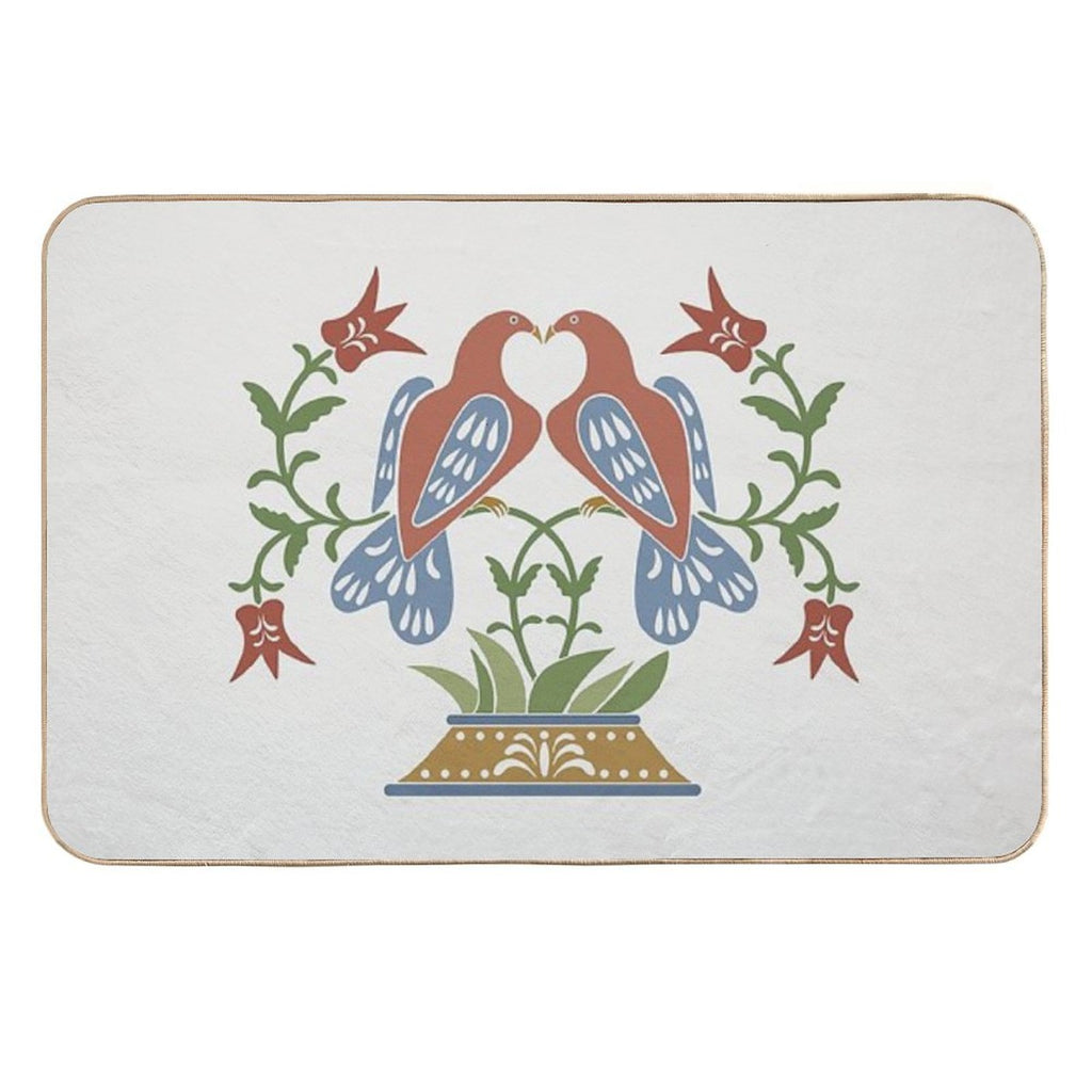 Folk Art Love Birds with Tulips  Slip-Resistant Bath Mat