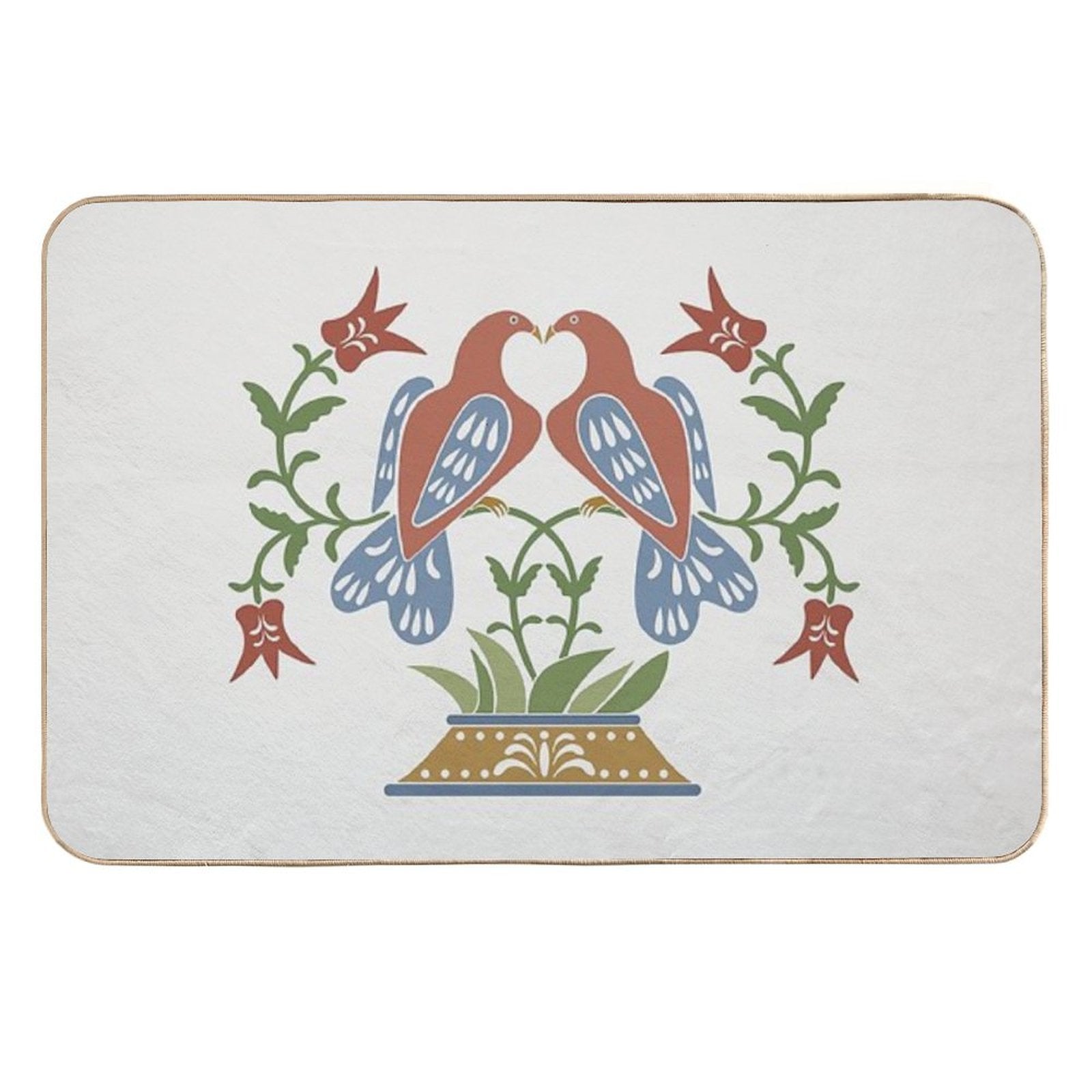 Folk Art Love Birds with Tulips  Slip-Resistant Bath Mat
