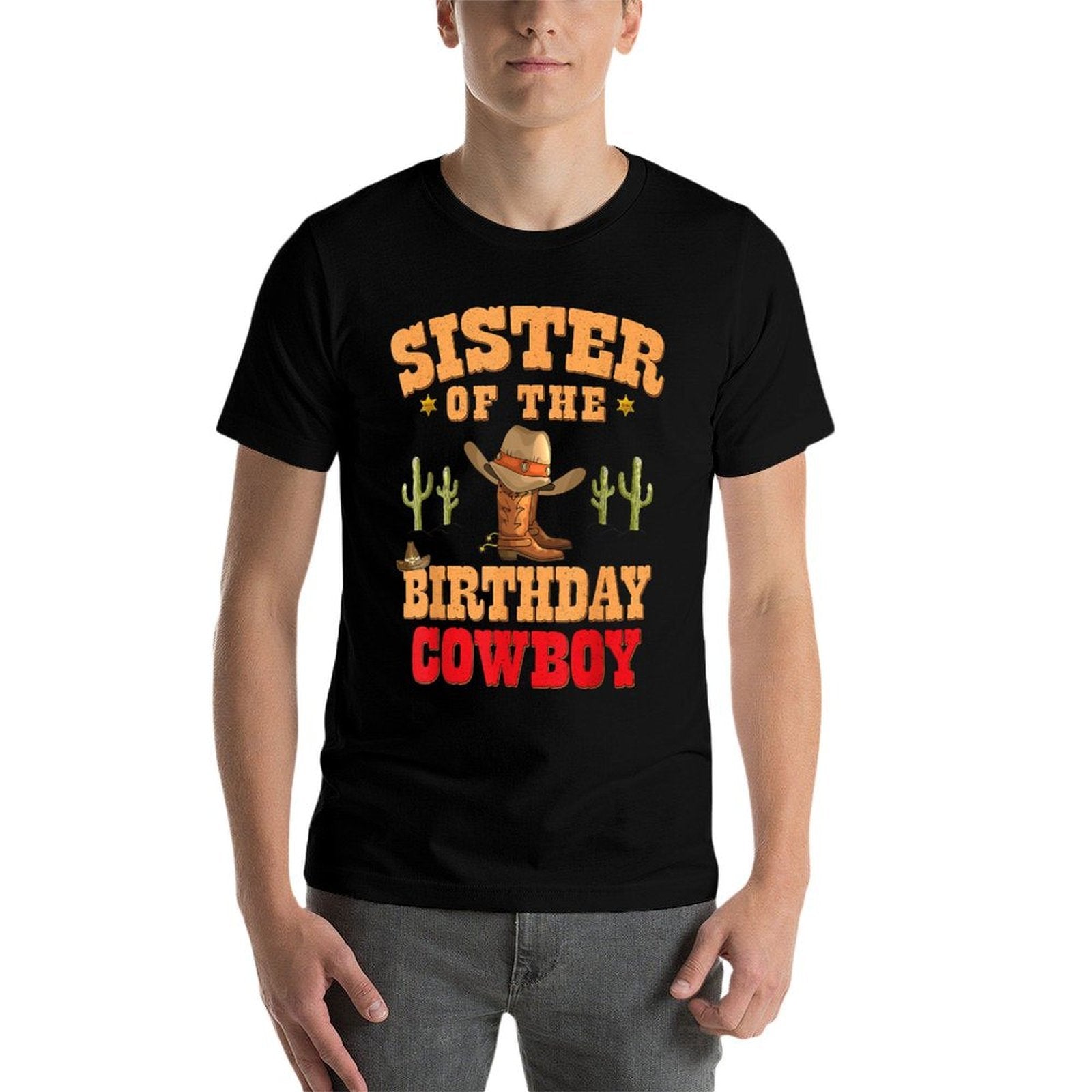 Sister of The Birthday Cowboy Themed Birthday Boy Cowboy  Easy-care T-Shirt