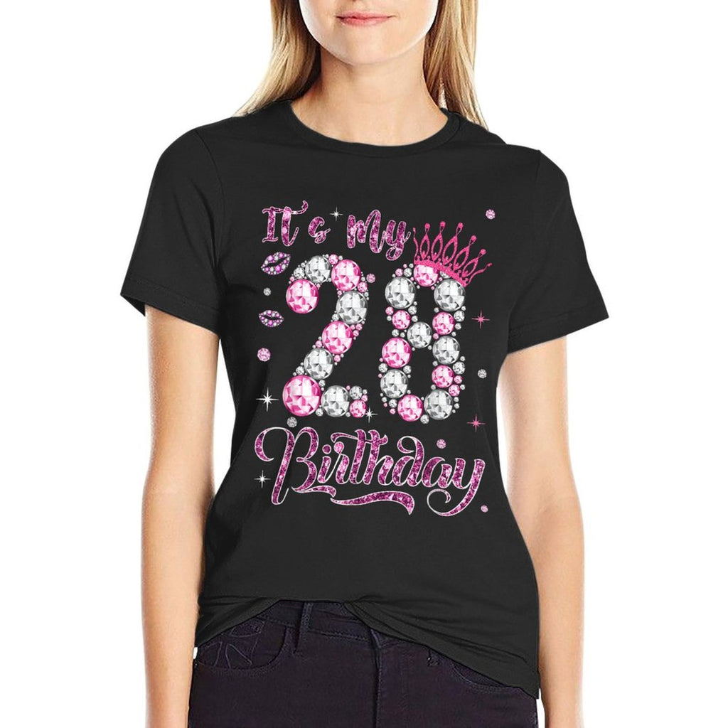 It's My 28th Birthday Queen 28 Years Old Diamond Crown Pink  Slim-fit Cut T-Shirt