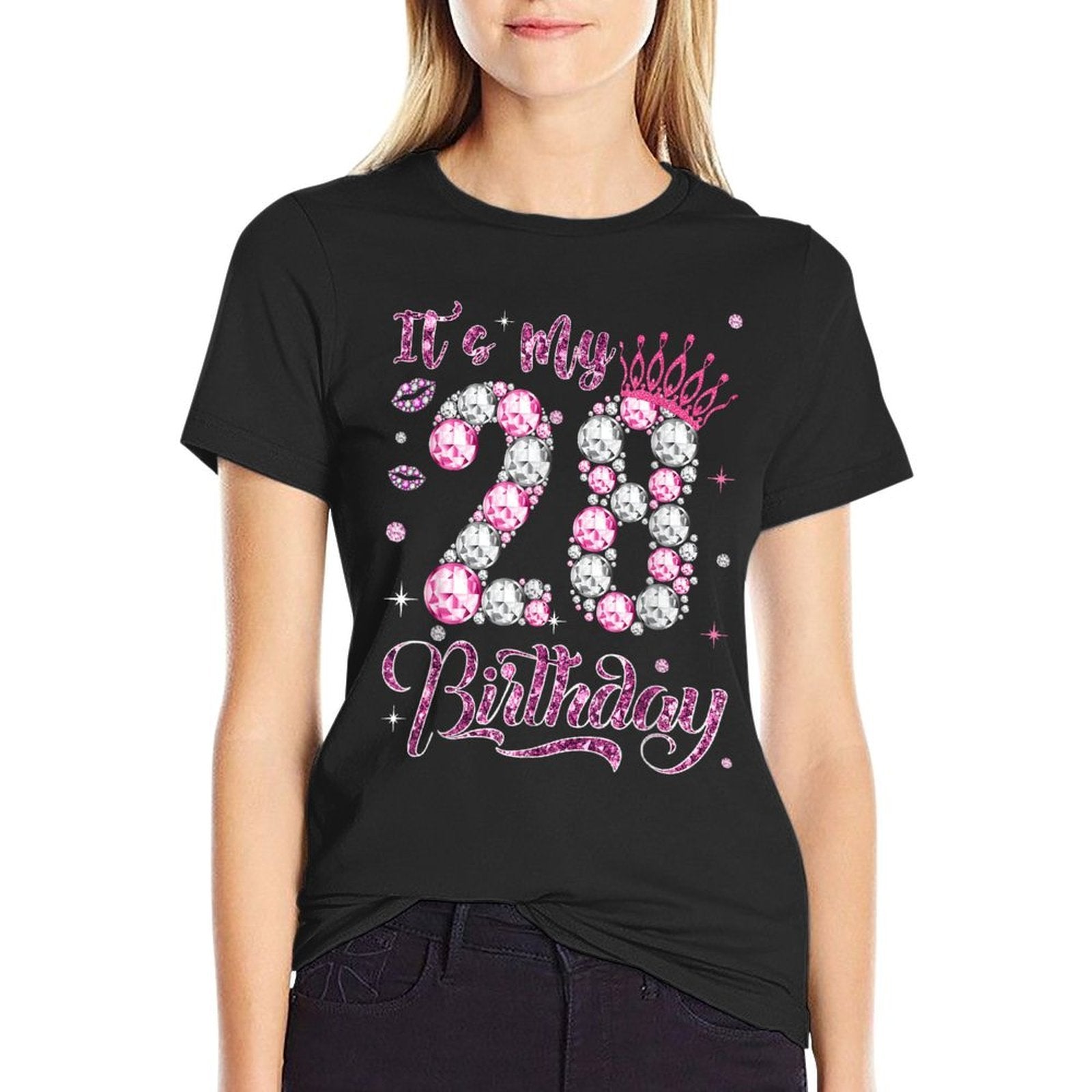 It's My 28th Birthday Queen 28 Years Old Diamond Crown Pink  Slim-fit Cut T-Shirt