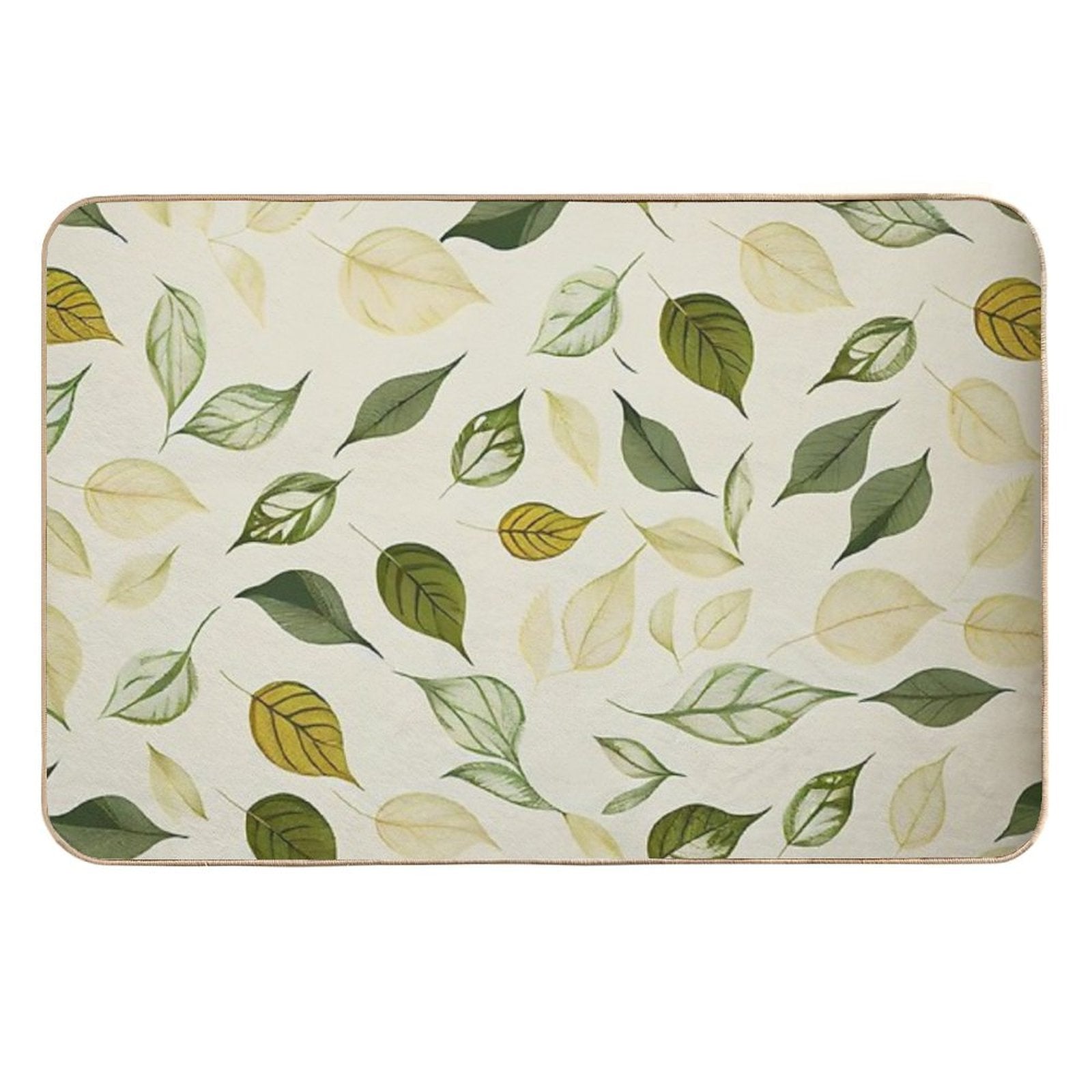 Luciana - Watercolor Leaf Leafs Abstract Painting Pattern in Green, Black, Brown, White Yellow, Blue, Cream, Light  Dirt-Trapping Bath Mat