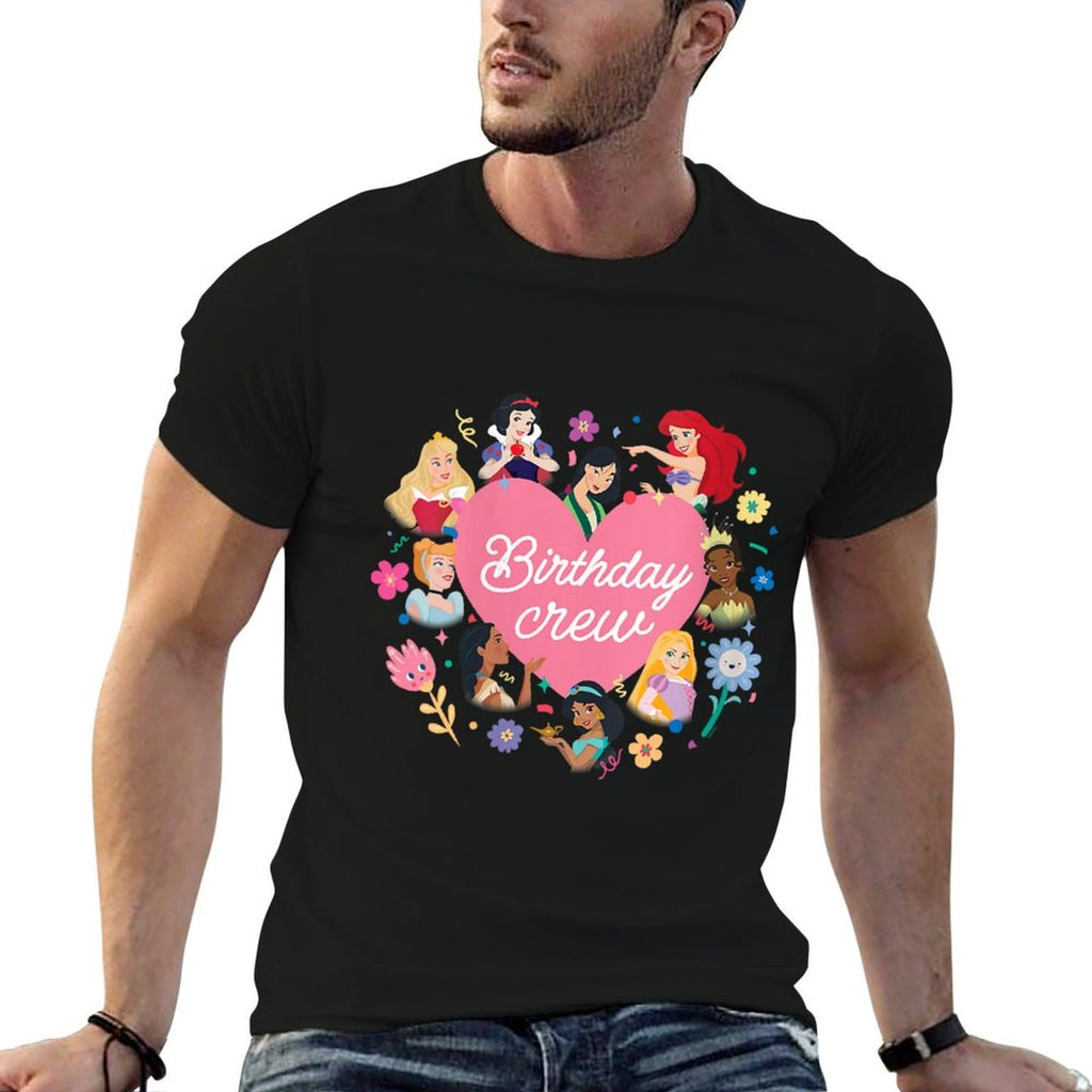 Disney Princess Heart Flowers Friends & Family Birthday Crew  Rolled Sleeves T-Shirt