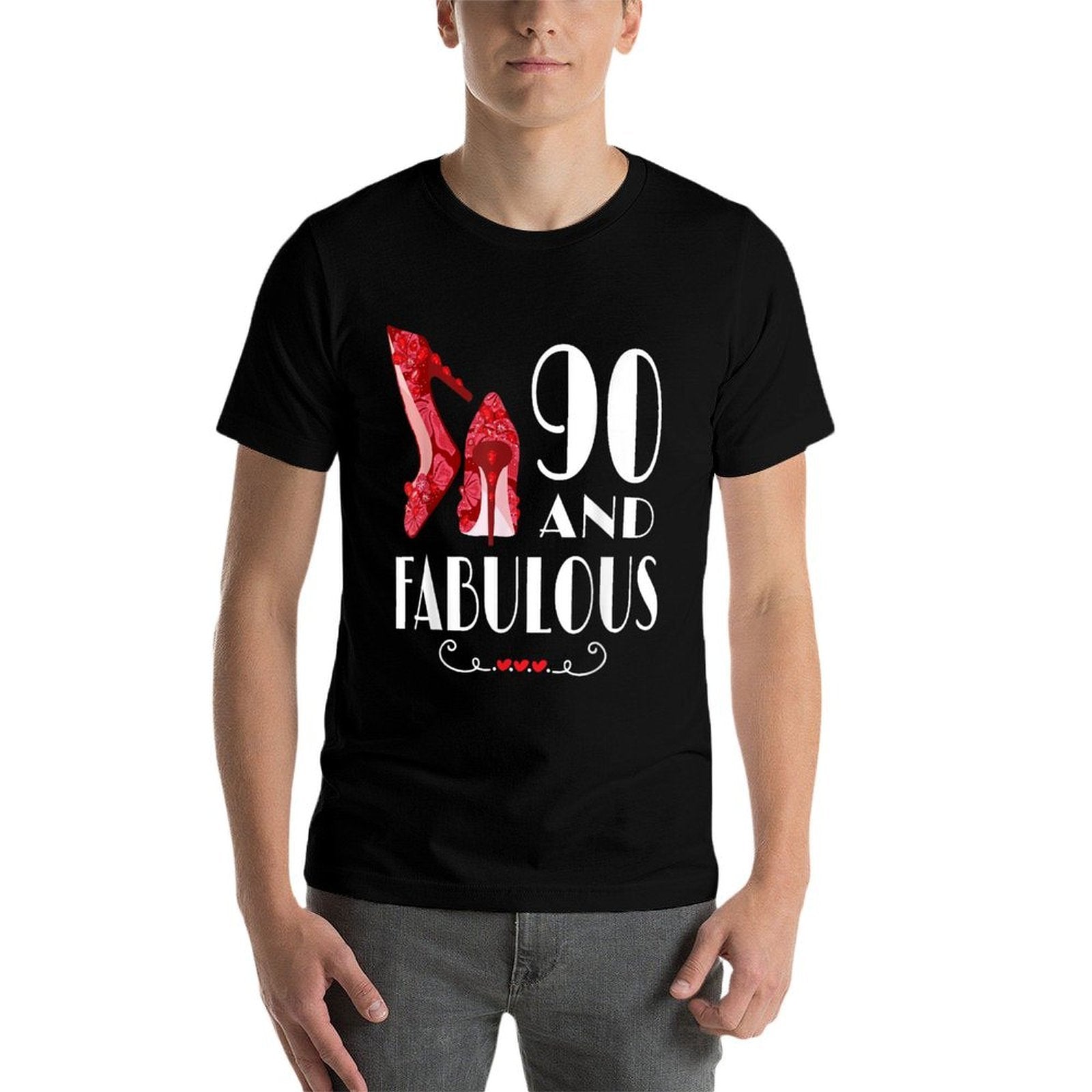 90th Birthday Im 90 And Fabulous  Ribbed Collar T-Shirt