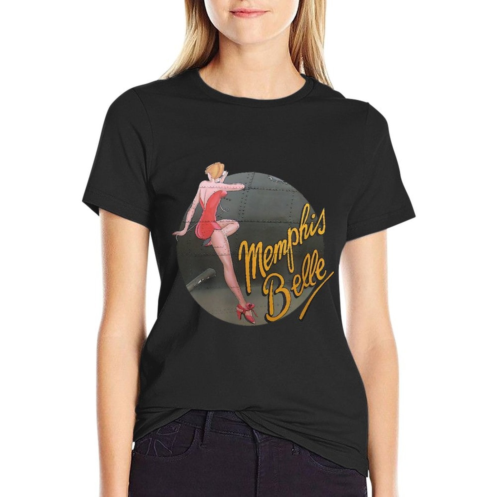 WWII B-17 Flying Fortress Memphis Belle Pin Up Girl  Rolled Sleeves T-Shirt