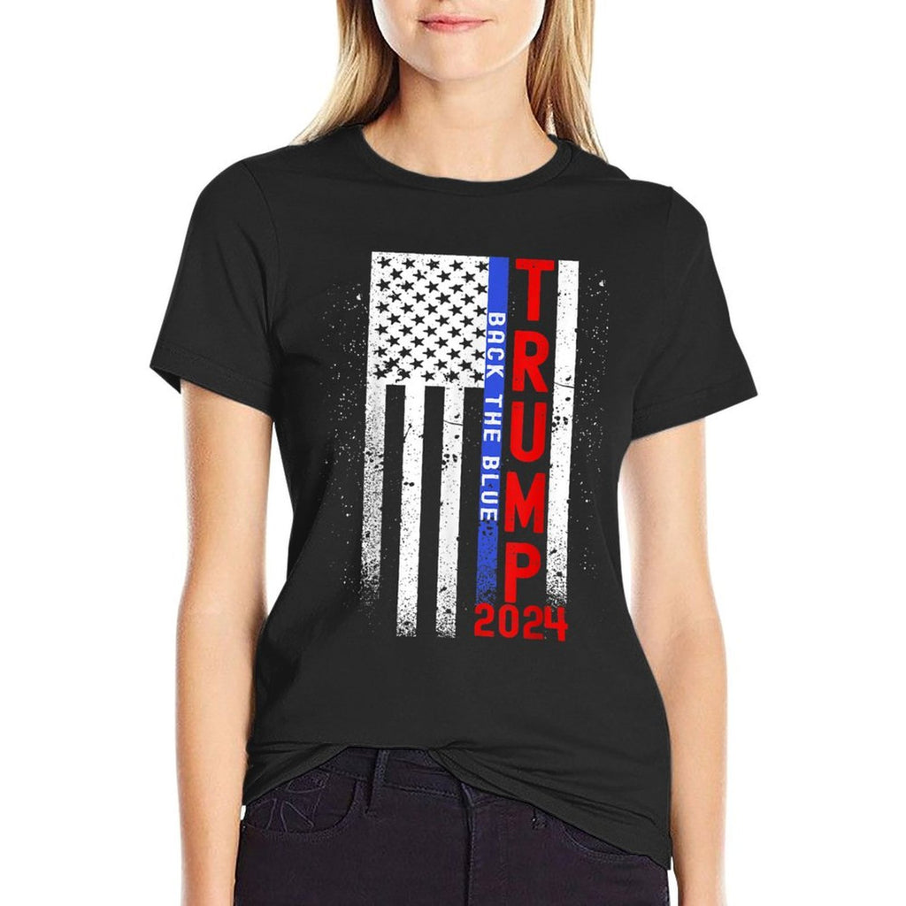 Trump 2024 Back The Blue Thin Blue Line American Flag  Heathered Texture T-Shirt