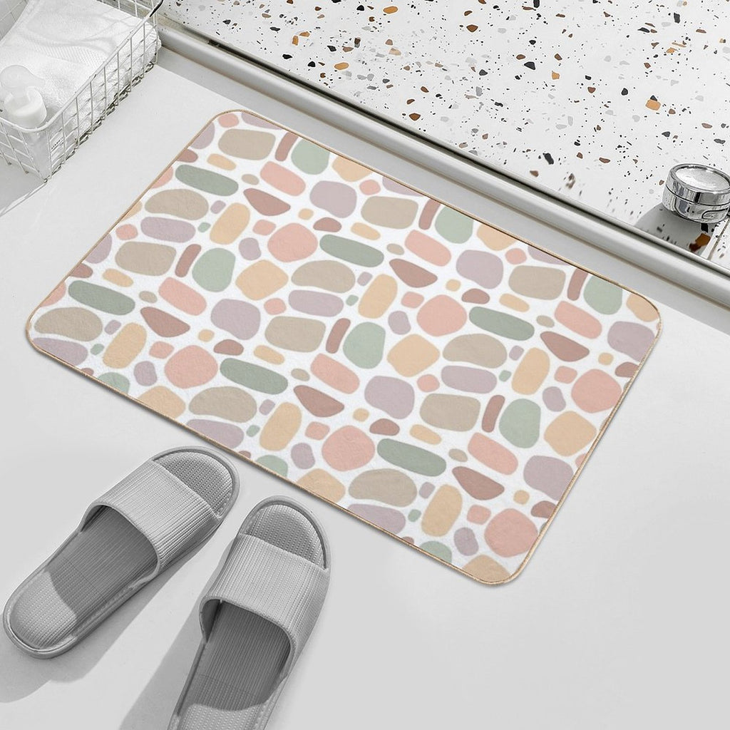 Boho Abstract Free-Form Pattern  Terracotta And Pastel Organic Shapes  Odorless Bath Mat