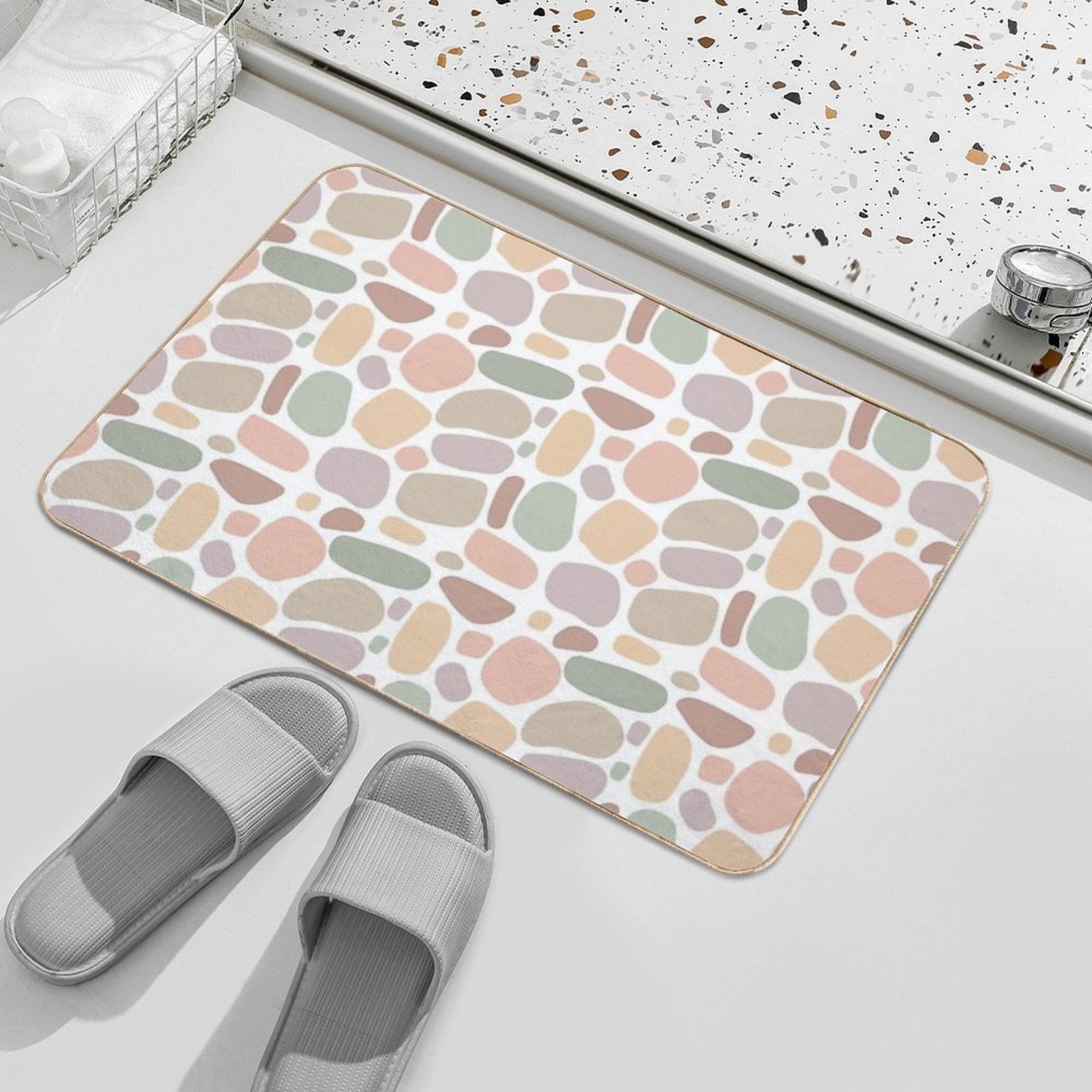 Boho Abstract Free-Form Pattern  Terracotta And Pastel Organic Shapes  Odorless Bath Mat