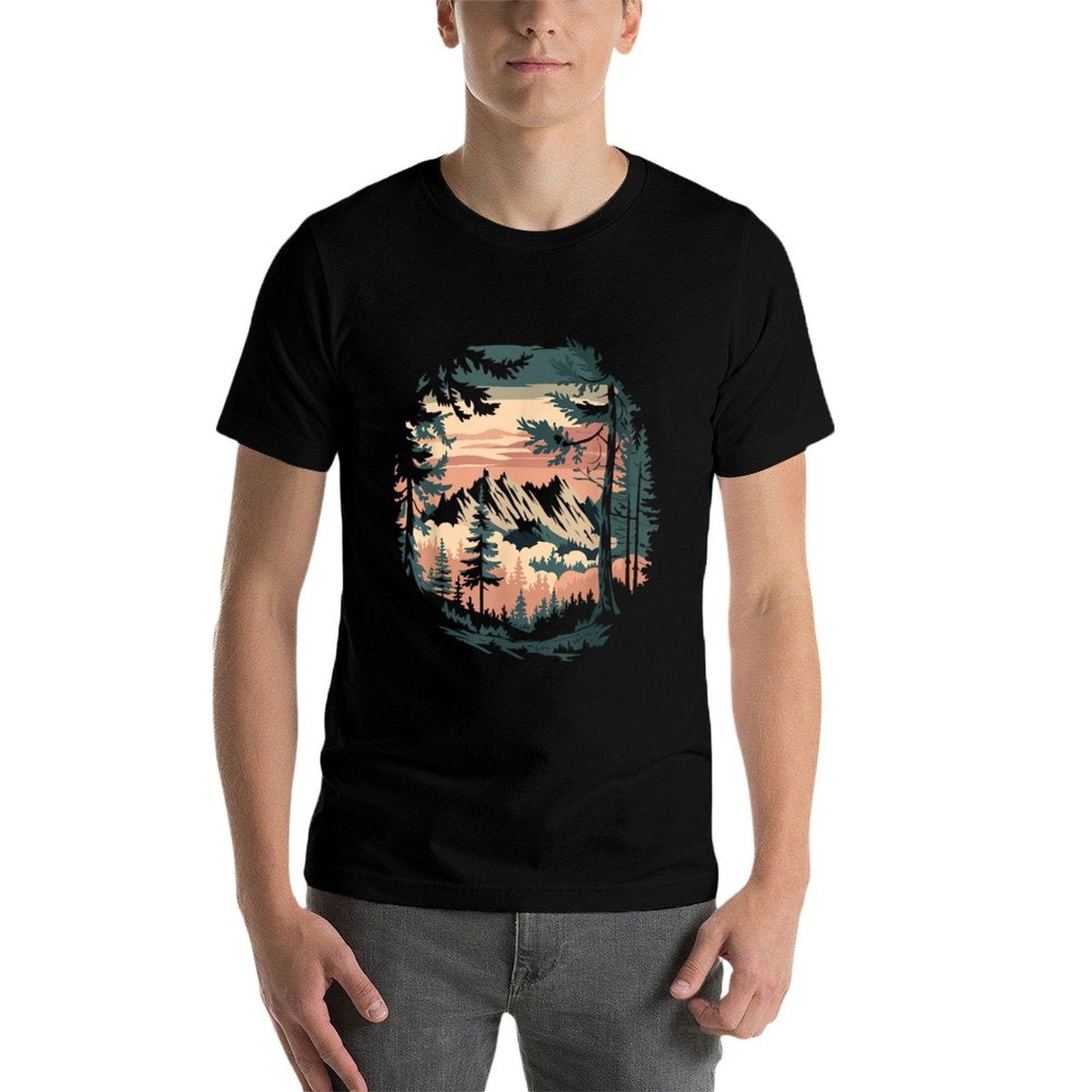 Trees Nature Mountains Adventure Outdoor Wildlife Forest  Trendy Pattern T-Shirt