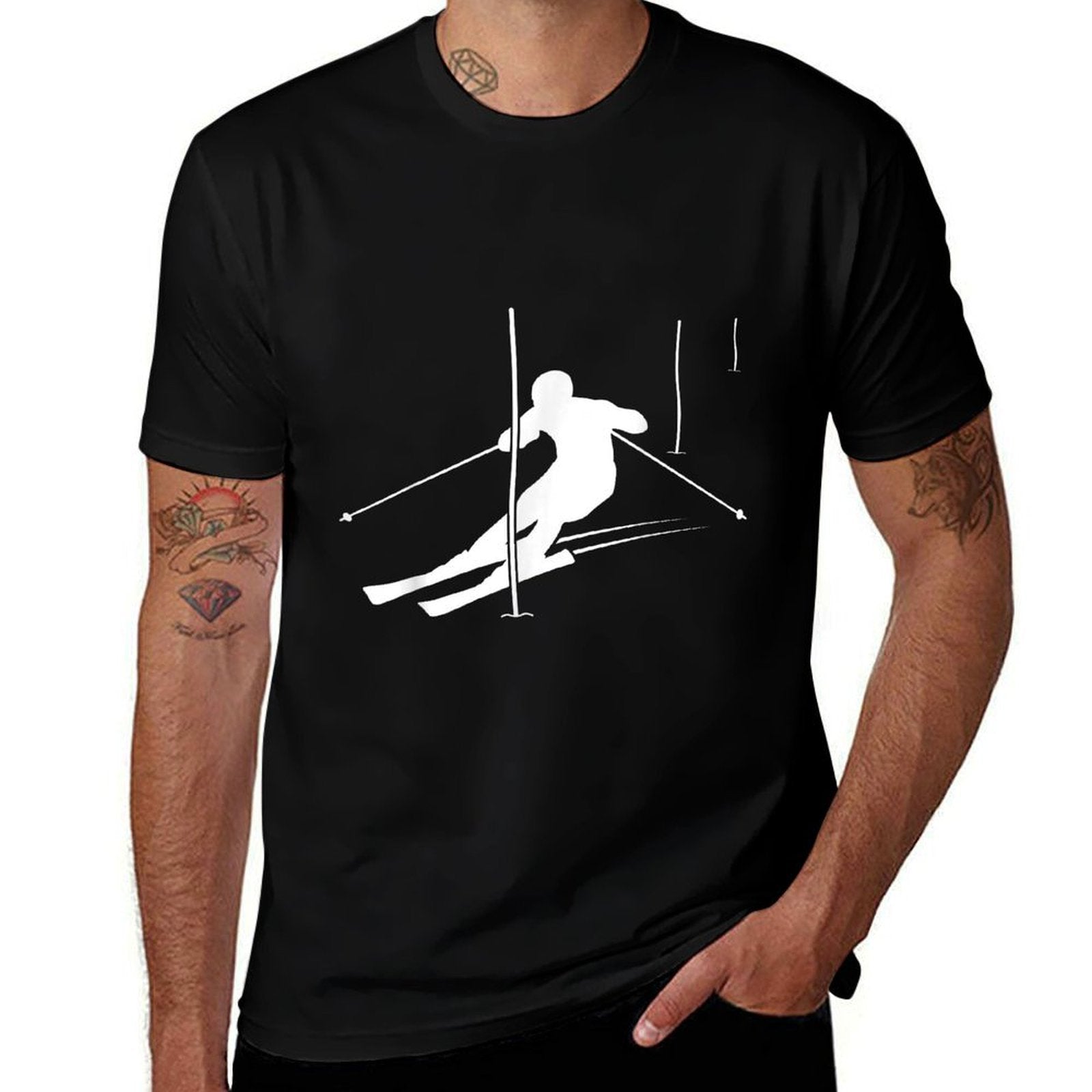 Alpine Ski Racing, Racing Runner, Ski Slope, Slalom Course Skier  Wrinkle-resistant T-Shirt