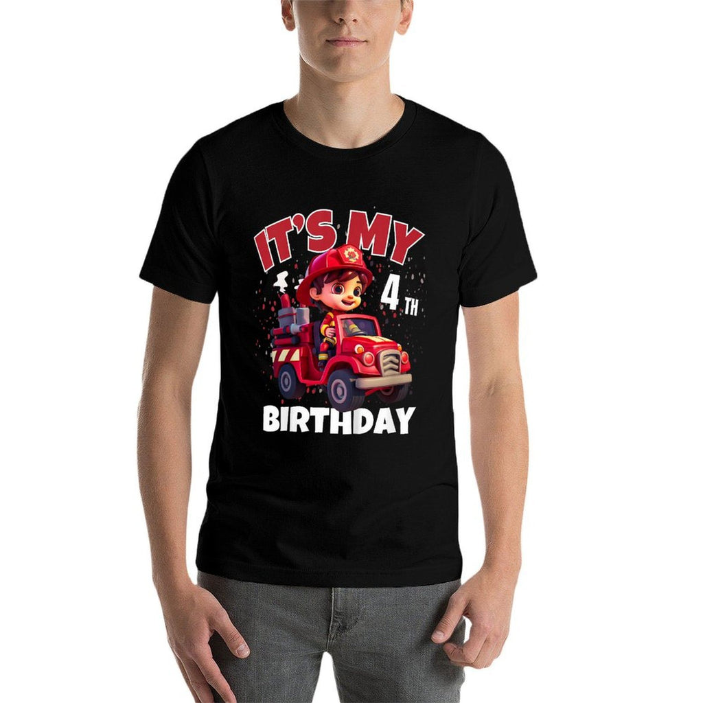 Kids It's My 4th Birthday Four Years Old Fire Truck  Tagless Design T-Shirt