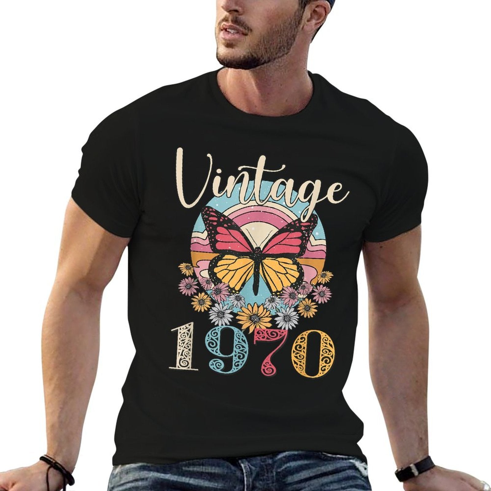 Vintage 52th 1970 Butterfly Floral Birthday Women Mom Gifts  Soft T-Shirt
