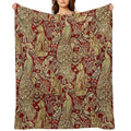 FOREST ANIMALS,PEACOCKS,FOX AND HARE IN RED LEAVES FLORAL PATTERN Machine-washable Throw Blanket