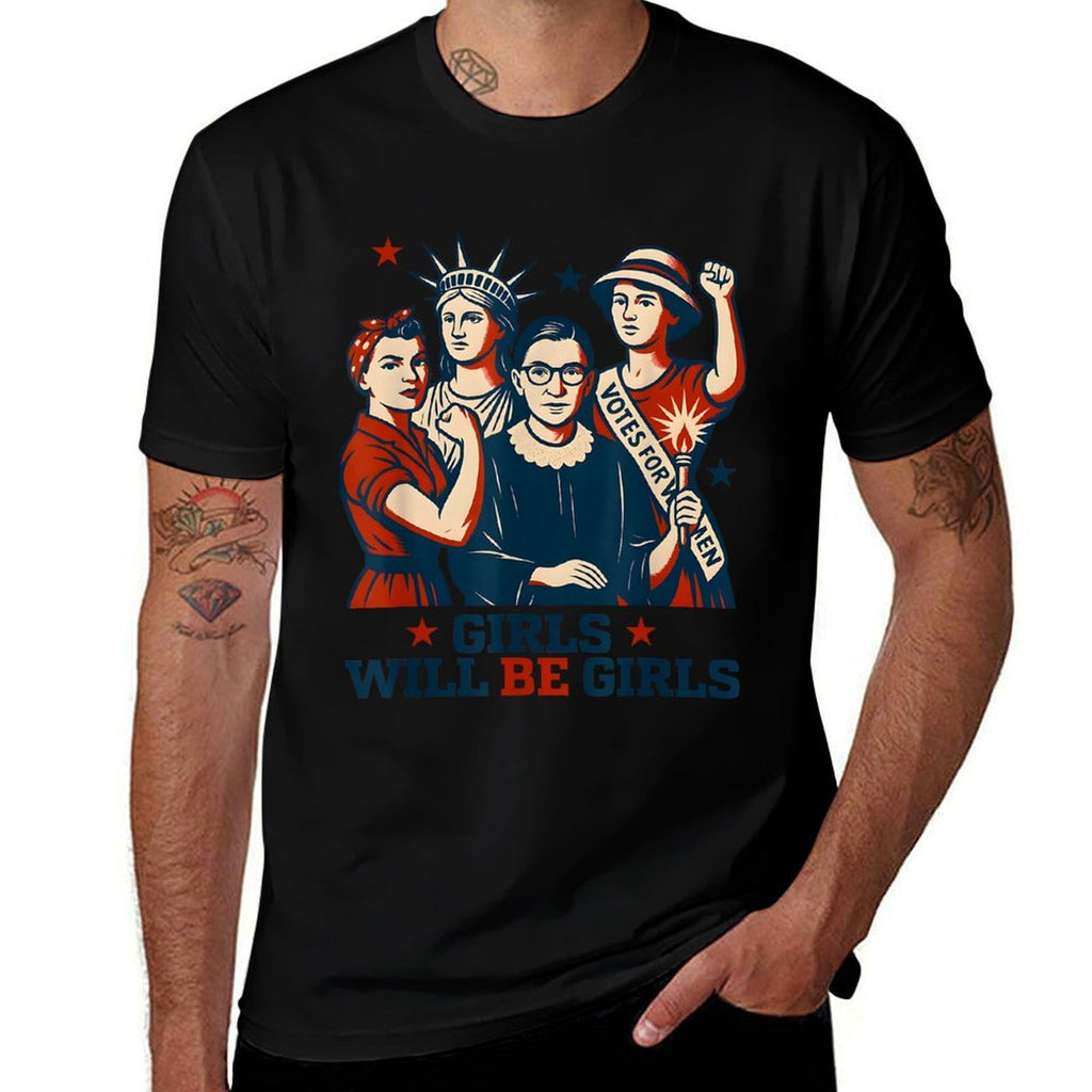 Girl Will Be Girls Patriotic Feminist 4th Of July USA Women  Eco-friendly Material T-Shirt