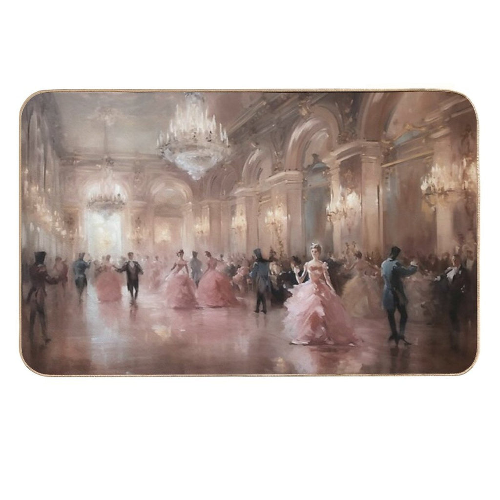 Coquette Aesthetic Vintage Painting of An Old Pink Ballroom  Stain-Proof Bath Mat