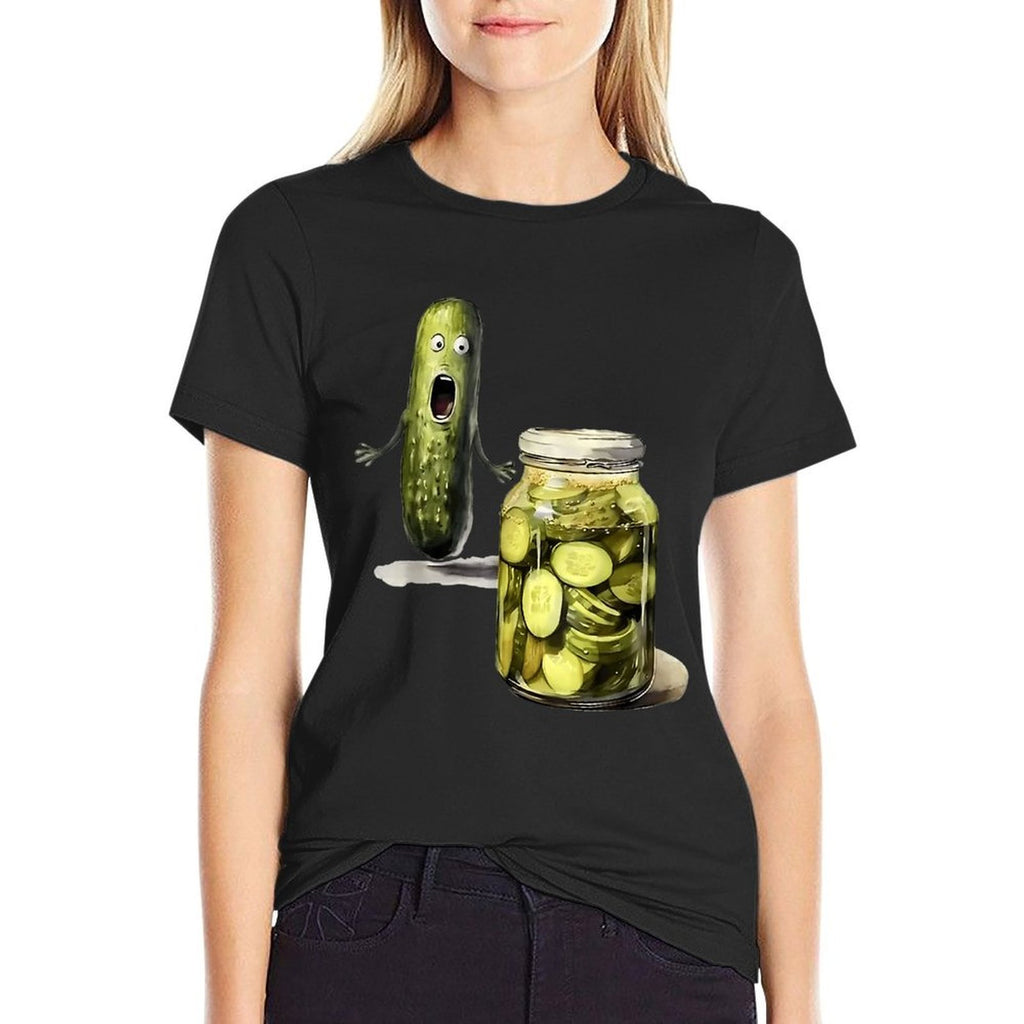 Funny Pickle Surprise A Cucumber And A Jar Of Sliced Pickles  Fade-proof Color T-Shirt