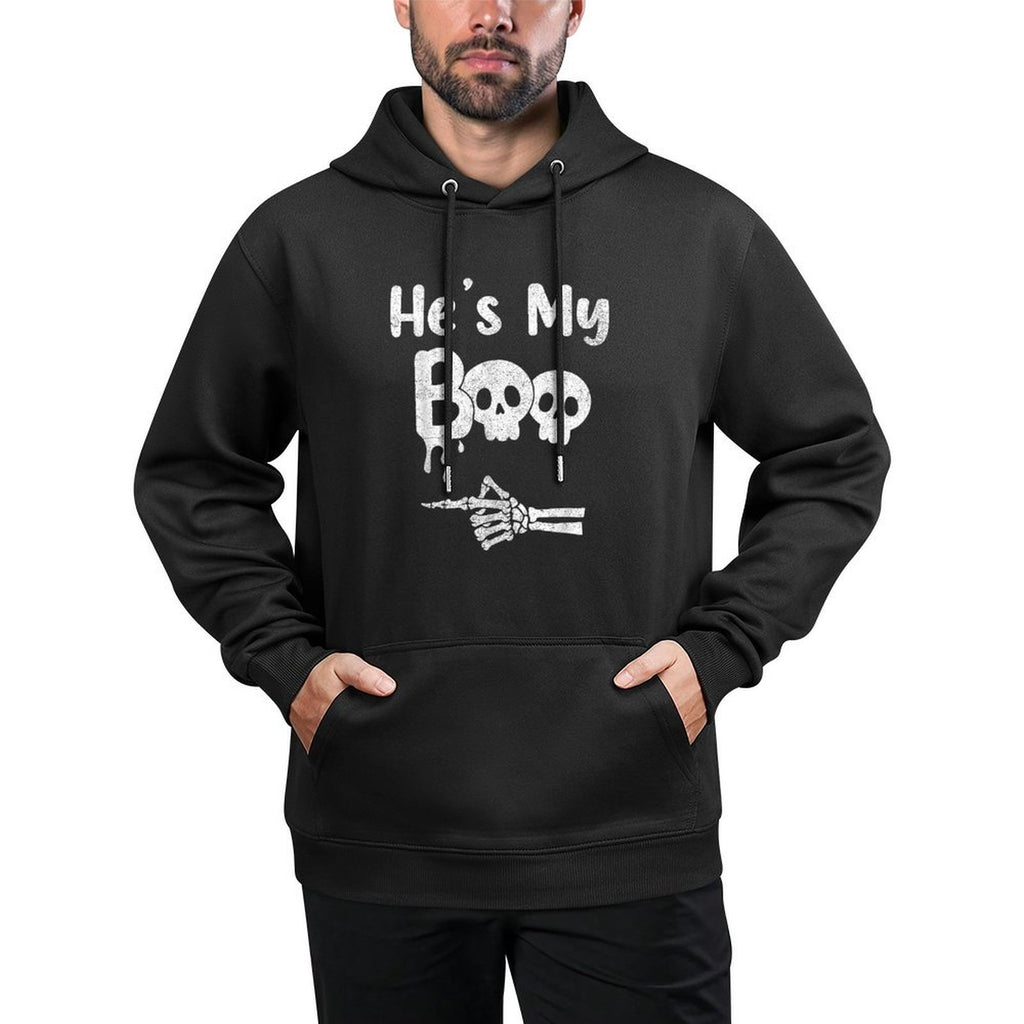 Matching Halloween Pajama Couples, Hes My Boo Skull Face Durable Construction Hoodie
