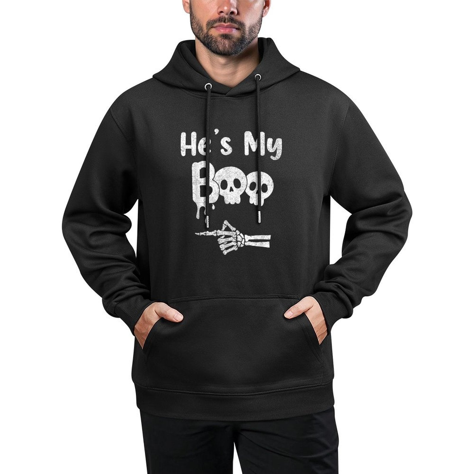 Matching Halloween Pajama Couples, Hes My Boo Skull Face Durable Construction Hoodie