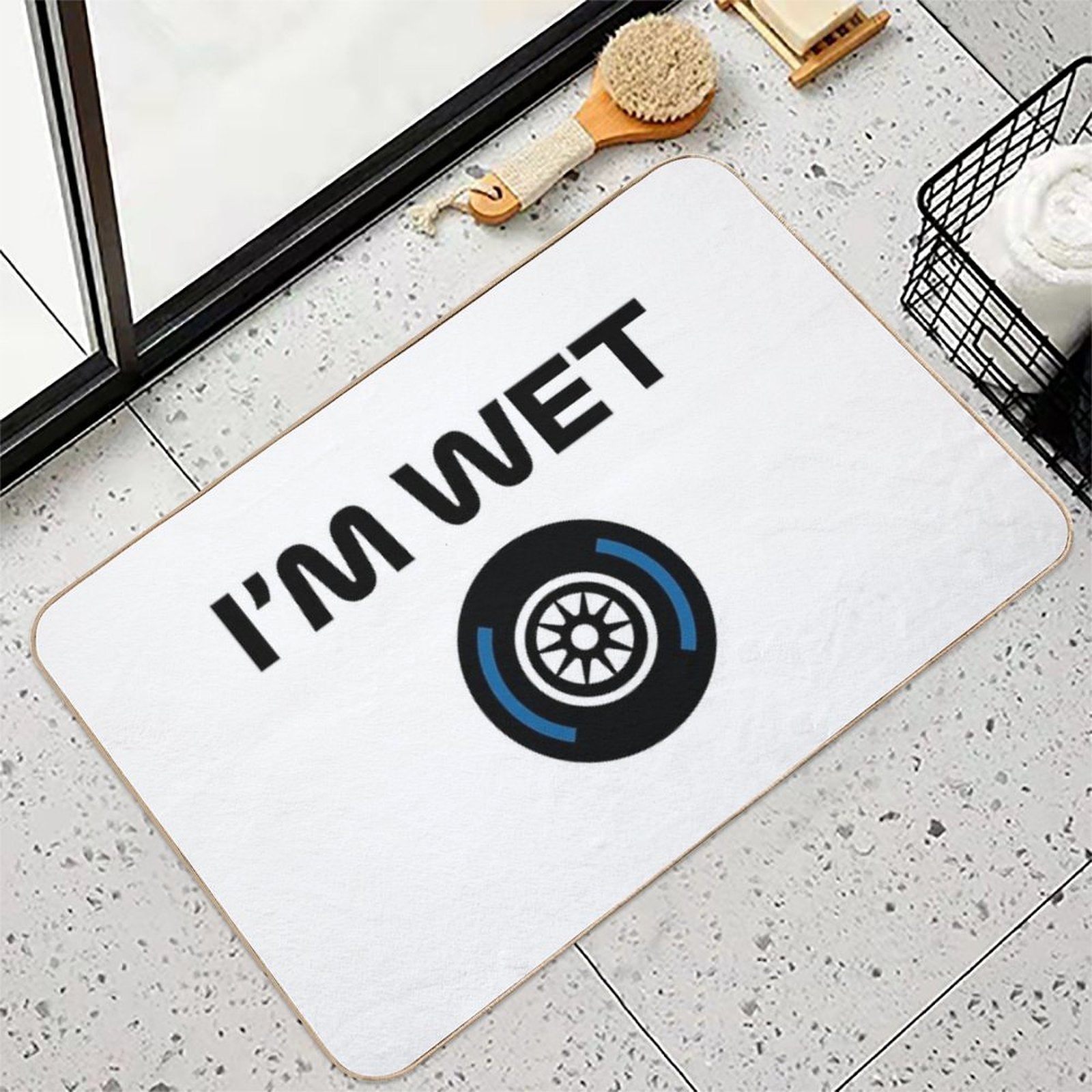 Funny Design I'm Wet (Wet Tyre Design - Black)  Eco-Friendly Bath Mat