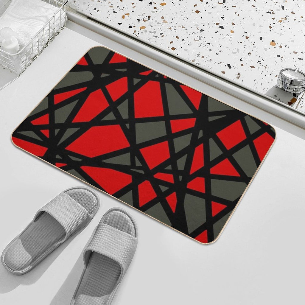 Black Lines Create Irregular Shapes Red Accent Abstract  Pet-Safe Bath Mat