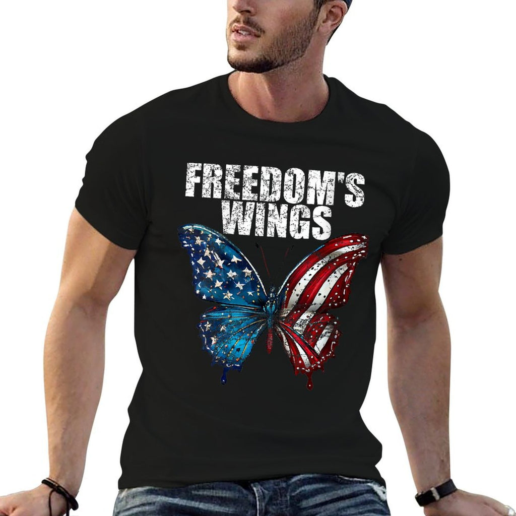 Womens Freedom's Wings Patriotic Butterfly 4th Of July American  Easy-care T-Shirt
