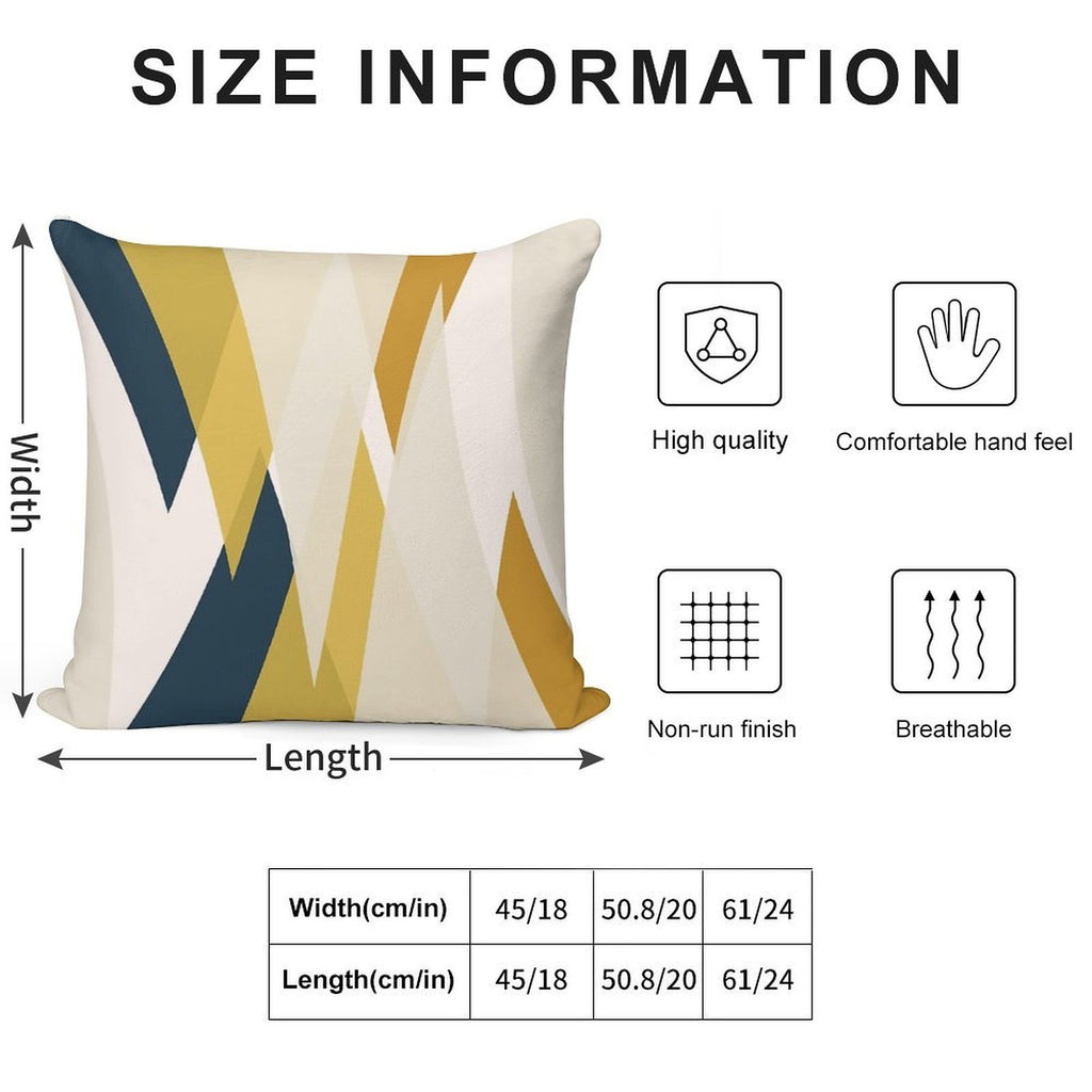 Triangular Abstract in Mustard Yellows, Navy Blue, And Blush Tones. Minimalist Geometric Soft Reinforced Edging Throw Pillow