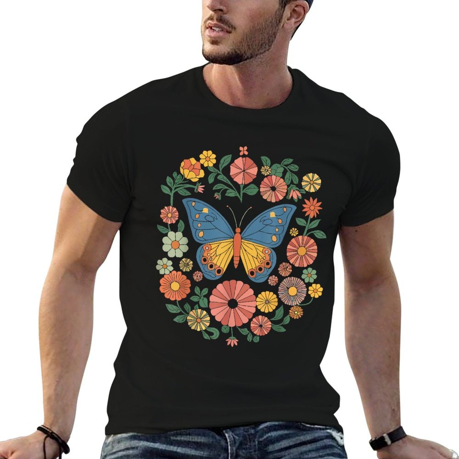 Aesthetic Butterfly With Flowers Delightful Nature Design  Classic T-Shirt