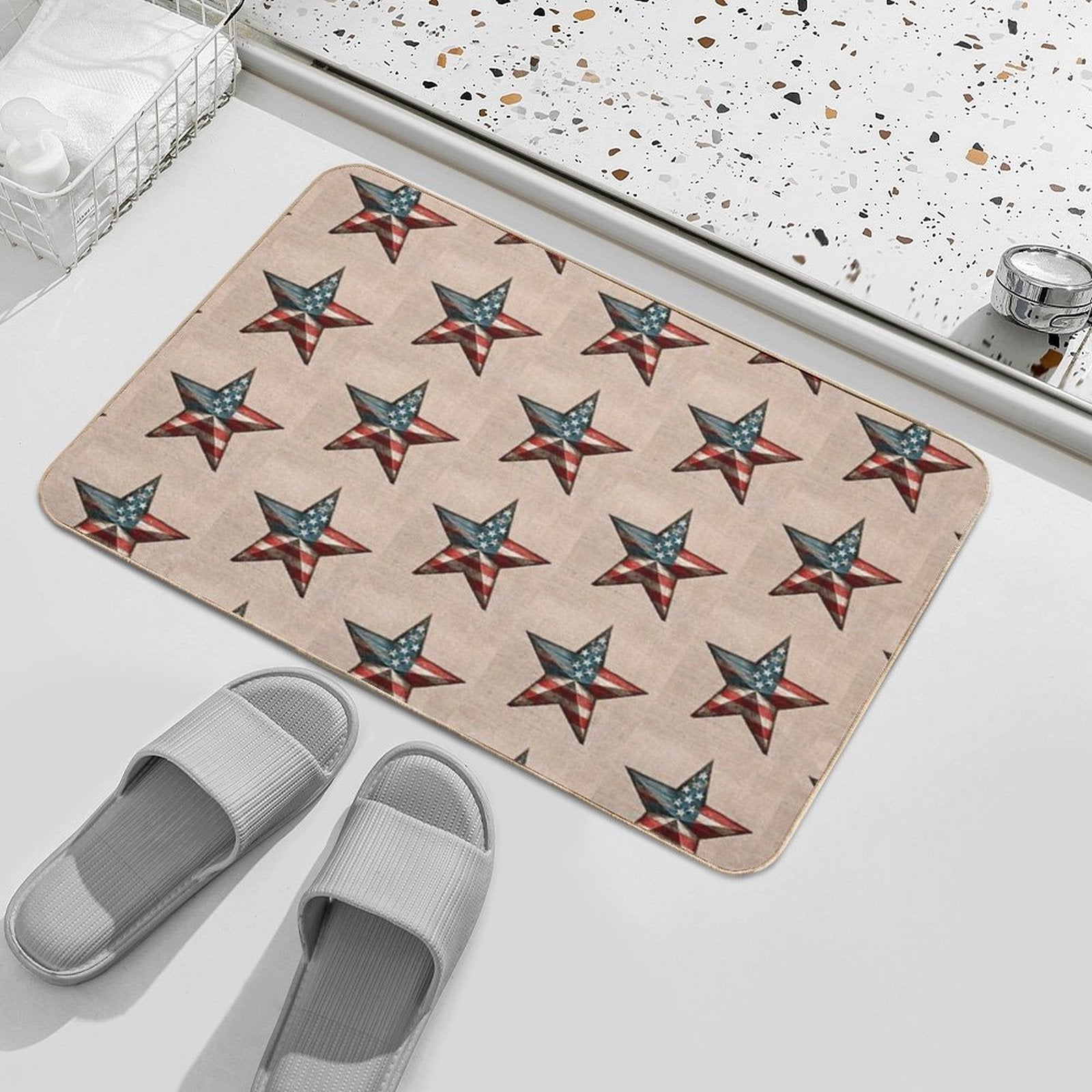 Rustic American Flag Star - Patriotic Wall Art  Pet-Safe Bath Mat