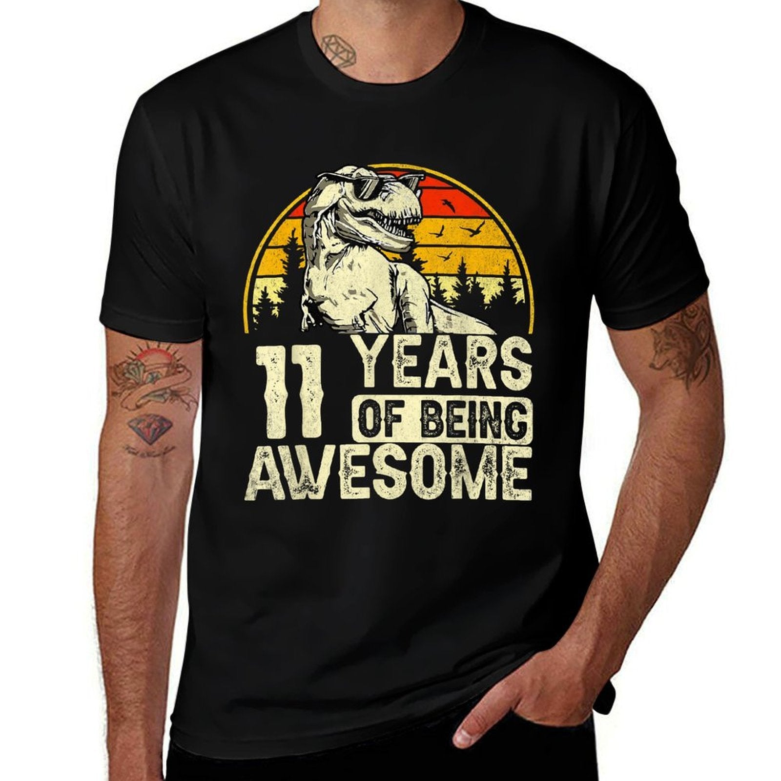 11th Birthday For Boys 11yr 11 Year Old Dinosaur T-Rex  Stretchy T-Shirt