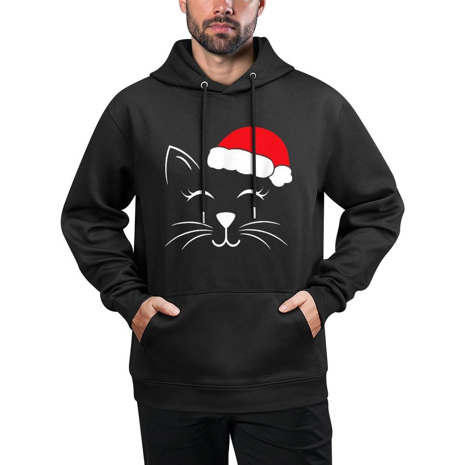 Cute Santa Cat Lover Christmas Men Women Kids Shrink-Resistant Hoodie