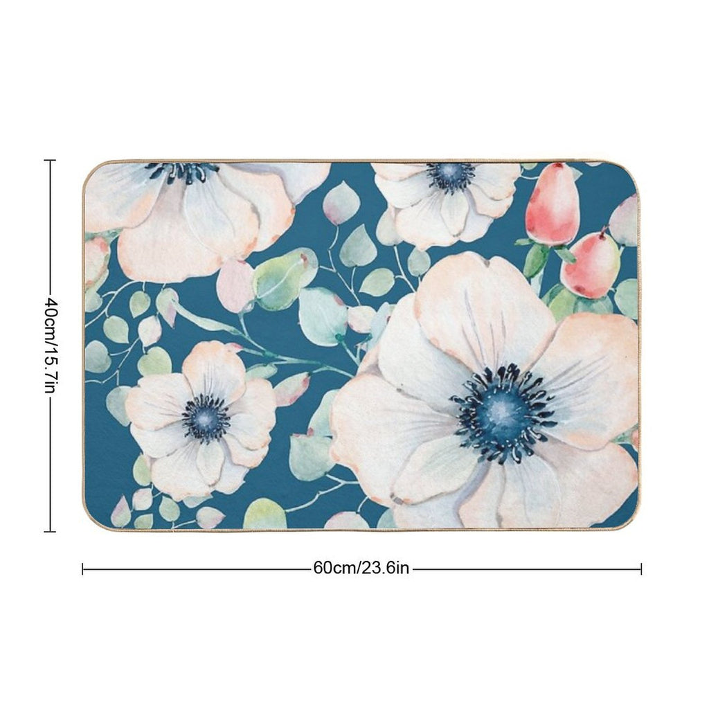 Summer Flowers Blue  Stain-Proof Bath Mat
