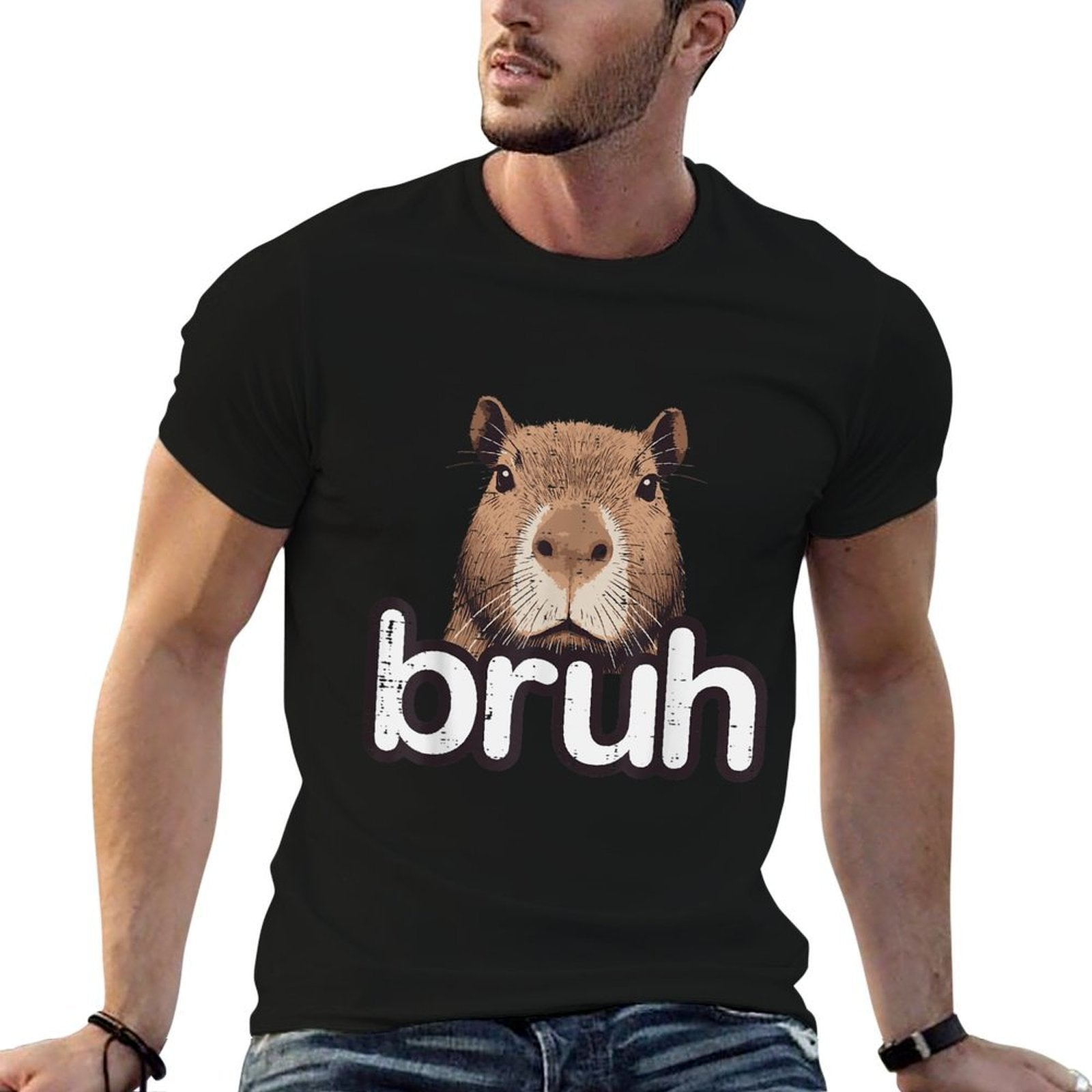 Capybara Bruh Funny Capy Meme Rodent Men Boys Kids Women Comfortable T-Shirt