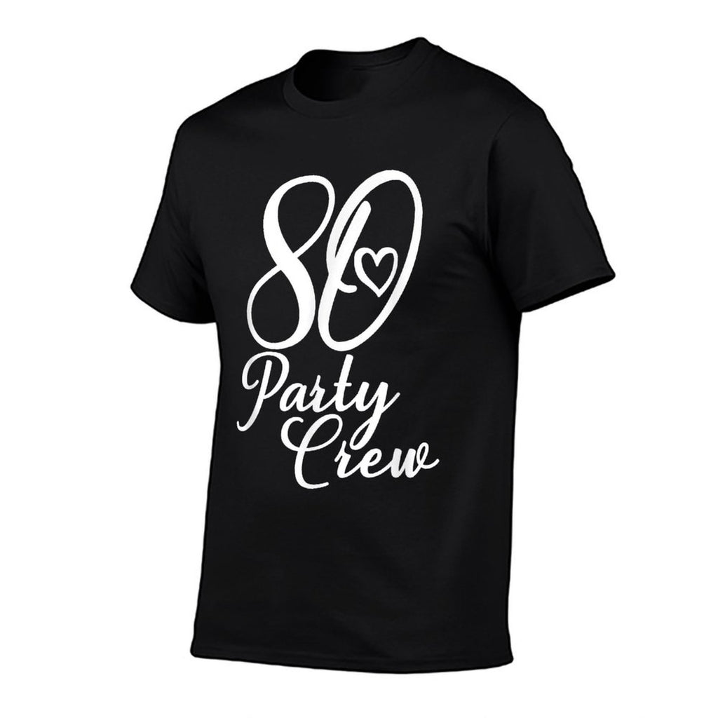 80 Party Crew, Matching Group Women 80th Birthday  Ribbed Collar T-Shirt