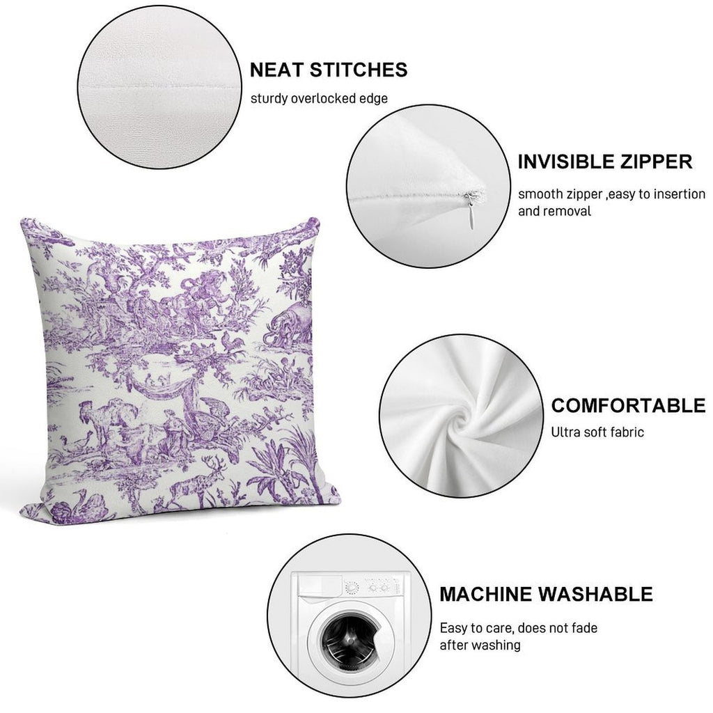 Purple Toile - French Countryside - English Soft Short Plush Fabric Throw Pillow