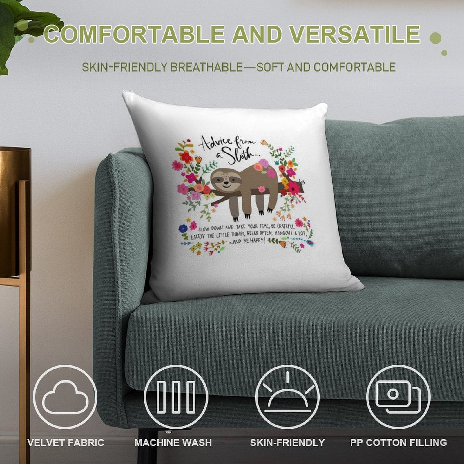 Advice From A Sloth Soft Easy Maintenance Throw Pillow